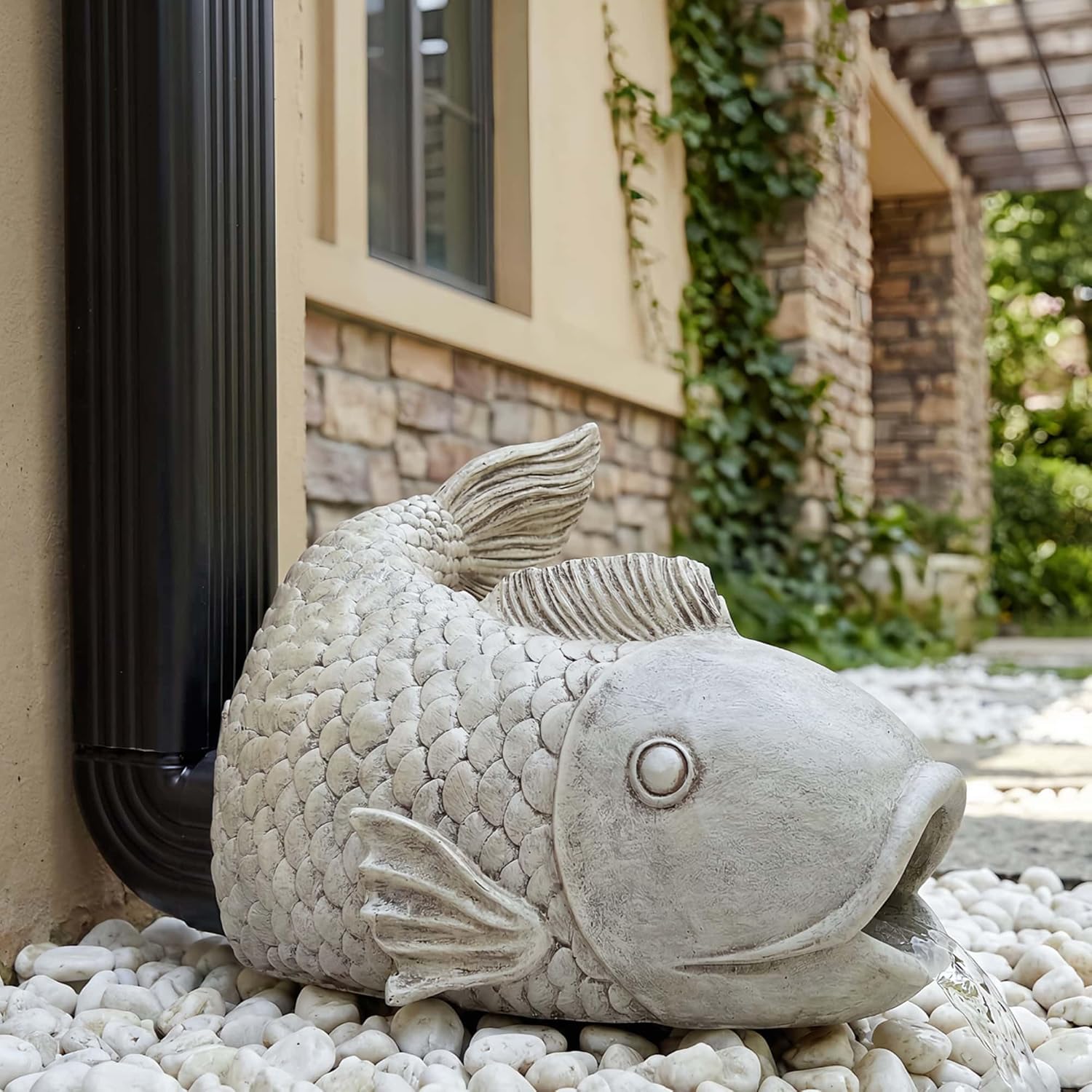 Real Fish Sculpture Gutter Diverter Rain,Eco-Friendly Resin Gutter Extender Diverter,Deco Gutter Extension Downspout, Splash Block, Perfect Rain Gutter Downspout Extension for 3"x4" Downspouts