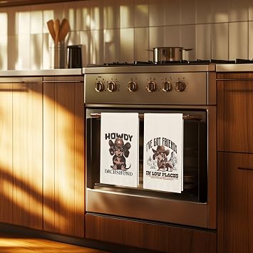 Western Dachshund Towels Set - Set of 2, Dachshund Gifts for Women, Dachshund Decor, Funny Western Dachshund Dog Dish Towels for Bathroom Kitchen 16x24 Inch
