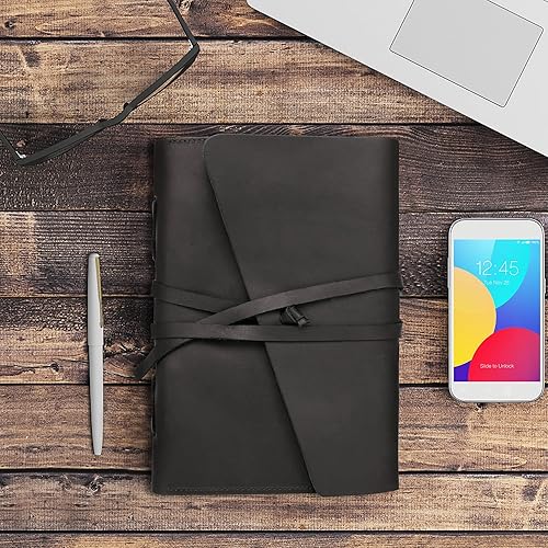 Miniatura 2 de Montana West Cuaderno de cuero genuino para mujeres y hombres, diario vintage recargable para escribir, carpeta de mano de 6 anillas, diario de