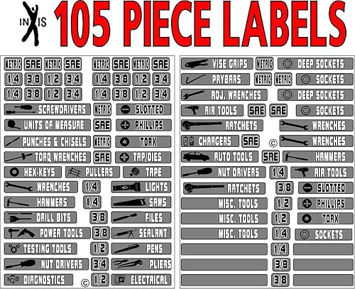 INXIS - Etiquetas organizadoras de cajas de herramientas de 105 piezas