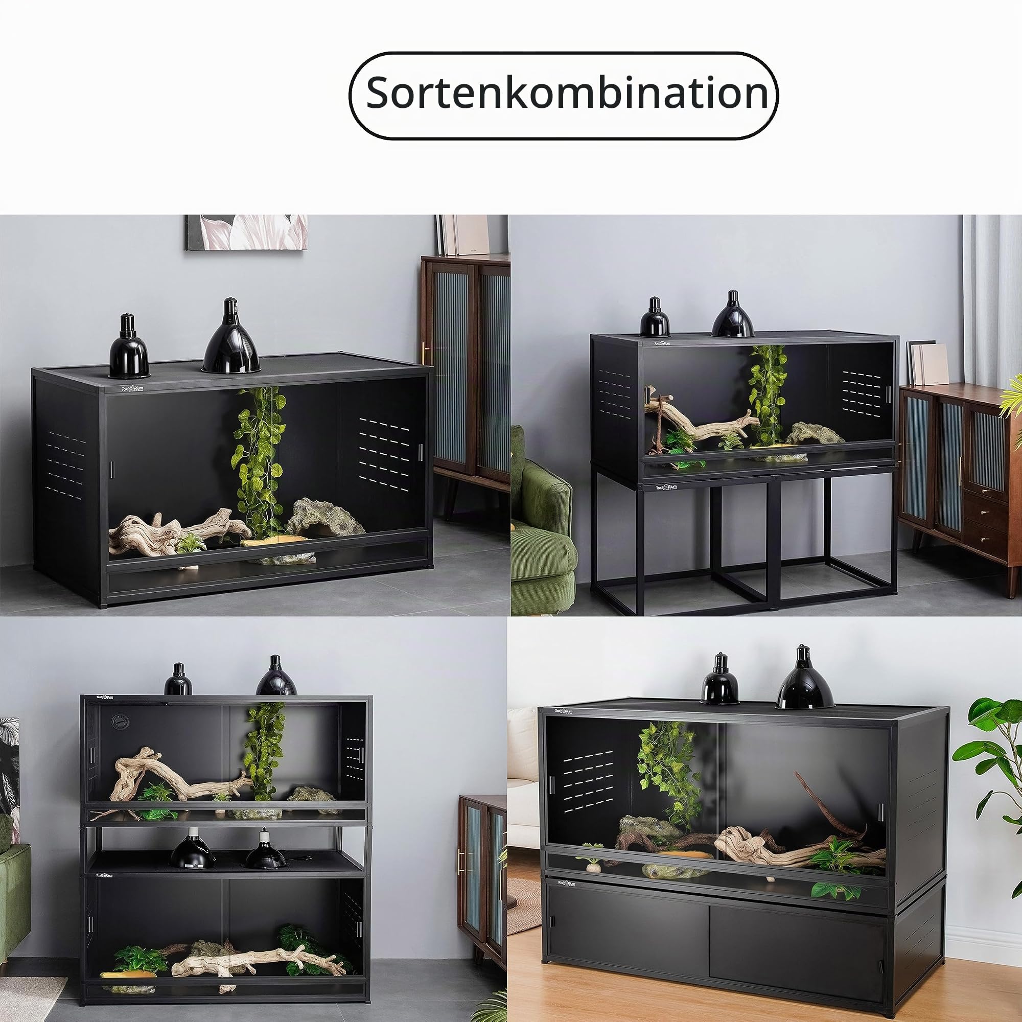 PVC Terrarium 111,8x50,8x50,8 cm für Bartagame – Großes Reptilien Terrarium mit Schiebetüren, Schloss & Stapelbar | Modulares Design, Wärme- und Feuchtigkeitsspeicherung, Glasschiebetüren, abnehmbare obere Abdeckung und einfache Wartung