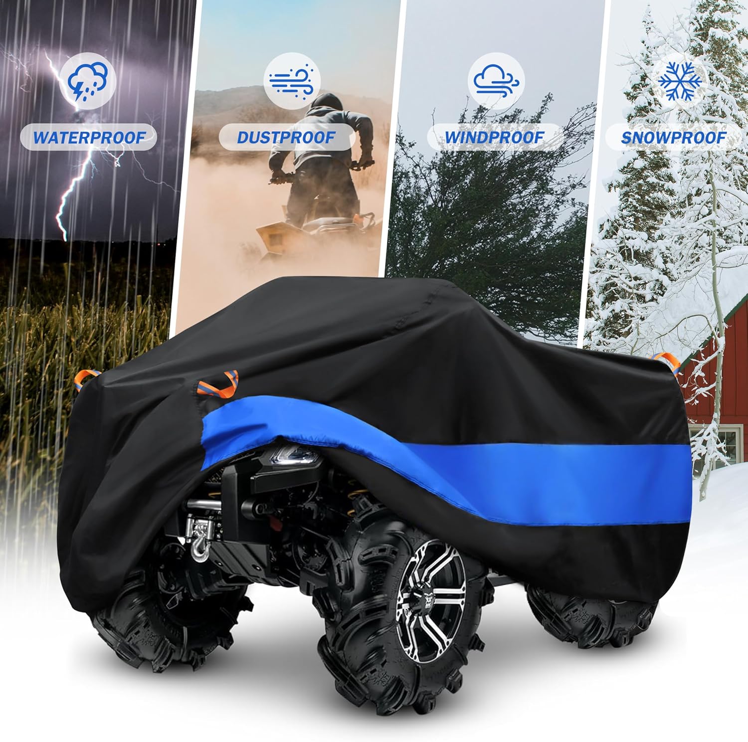 MORNYRAY ATV Cover Waterproof Heavy Duty Universal Quad Cover Outdoor Storage Cover 4 Wheeler UV Protection for Polaris Yamaha Honda Suzuki Kawasaki (Black, A1-78.7''L x 37.4''W x 41.7''H)