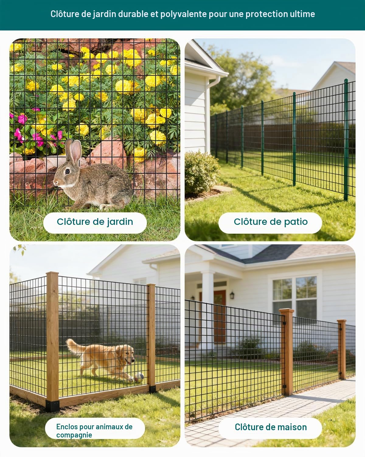 ARIFARO 0,9M x 15M Clôture Métallique en Treillis métallique Épaisseur fil 2mm Maille 5cm x 7,5cm Avec PVC, Rouleau de Treillis Métallique Avec Revêtement Galvanisé à Chaud pour Chiens, Poules, Lapins