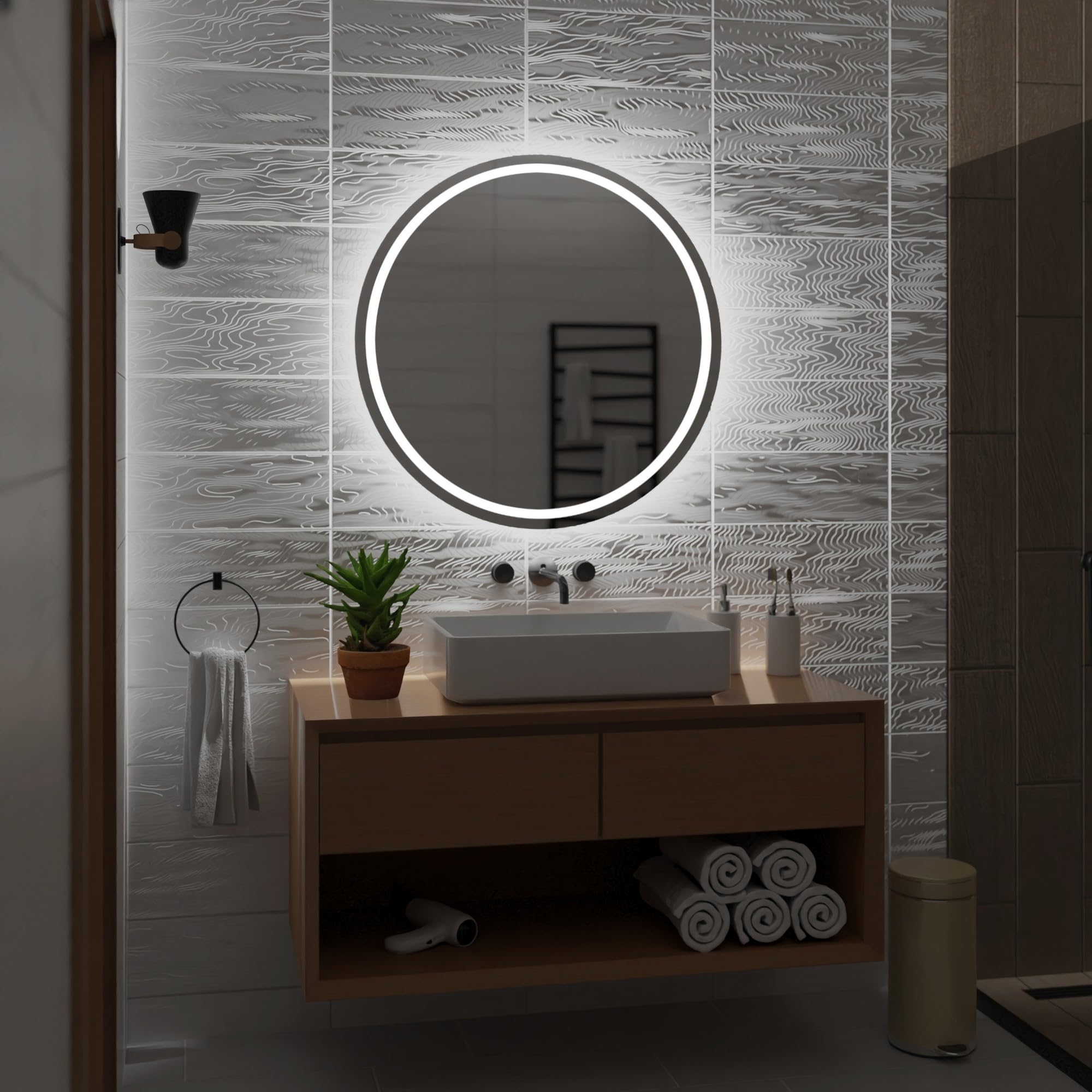 Espejo London Espejo de Baño Redondo 90cm con Iluminación LED - LED Color Blanco Frío