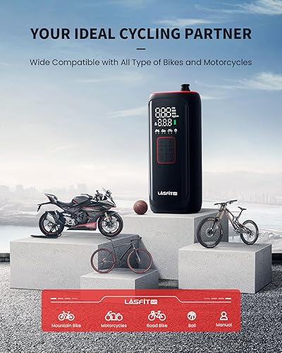 Miniatura 6 de LASFIT AIR BM1 Bike Pump 20s Fast Pump Auto Shut-Off 150 PSI High Pressure Portable Tire Pump with Presta Schrader Dunlop Valve for Bike Motorcycle