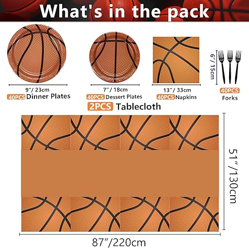 Miniatura 2 de Juego de vajilla de baloncesto de 162 piezas, platos de fiesta de baloncesto, mantel de baloncesto, servilletas, decoraciones de fiesta de
