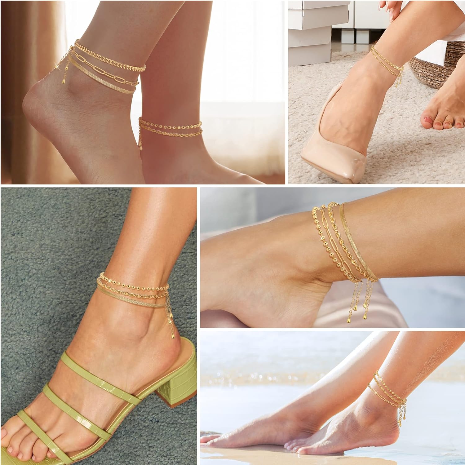 Extra Large Anklets for Women Large Ankle, 14K Real Gold Stack Anklets for Women Waterproof, 10"+2" Adjustable Non Tarnish Large Ankle Bracelets for Women Big Ankles, Ankle Bracelets Set Vacation Jewelry - Image 6