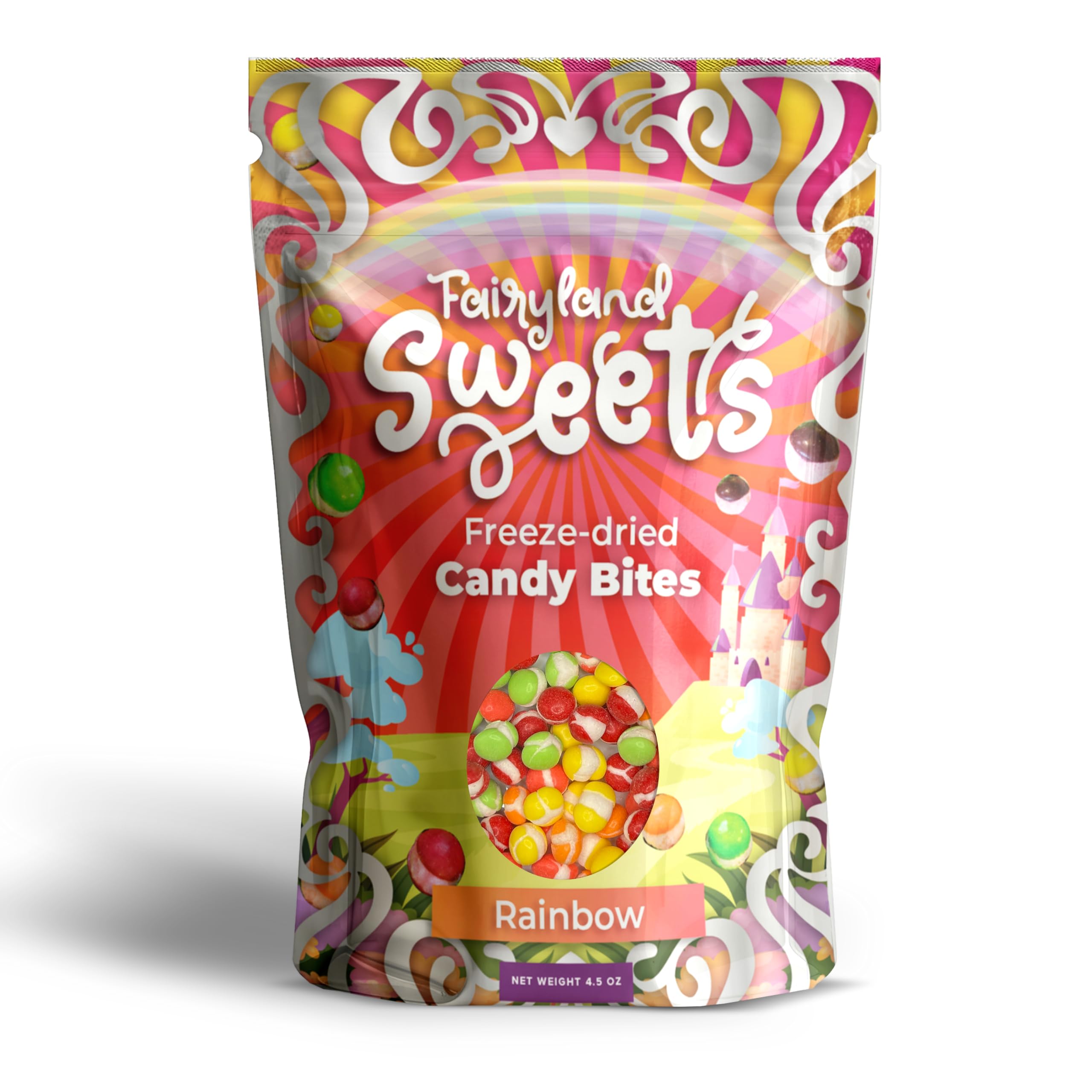Fairyland Sweets Original Rainbow Freeze Dried Candy Bites – Gluten Free, Gelatin Free, Crunchy Freeze Dried Rainbow Hard Candy assorted flavors – 4.5 oz Resealable Bag