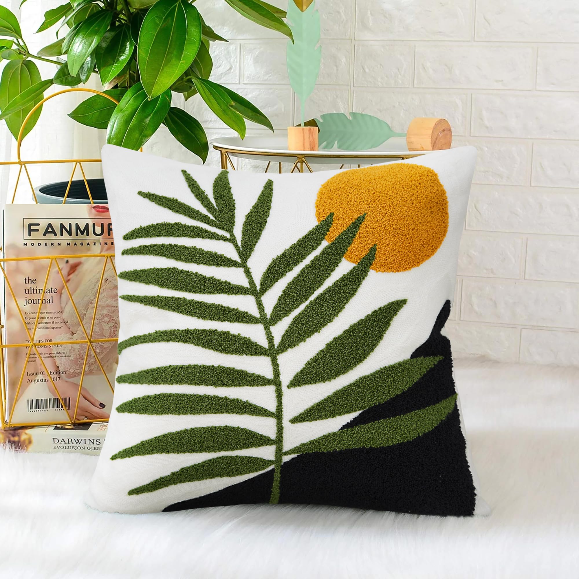 Pyonic Boho Abstract Throw Pillows,18x18 Bohemian Mid-Century Decorative  Throw Pillow Covers,Modern Aesthetic Square Cushion Cover for Sofa Bedroom