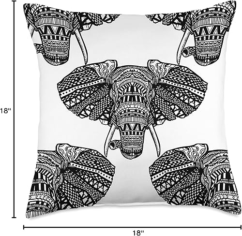 Miniatura 4 de Almohada con diseño de elefante y retrato de animales africanos en blanco y negro, 18 x 18 pulgadas, multicolor