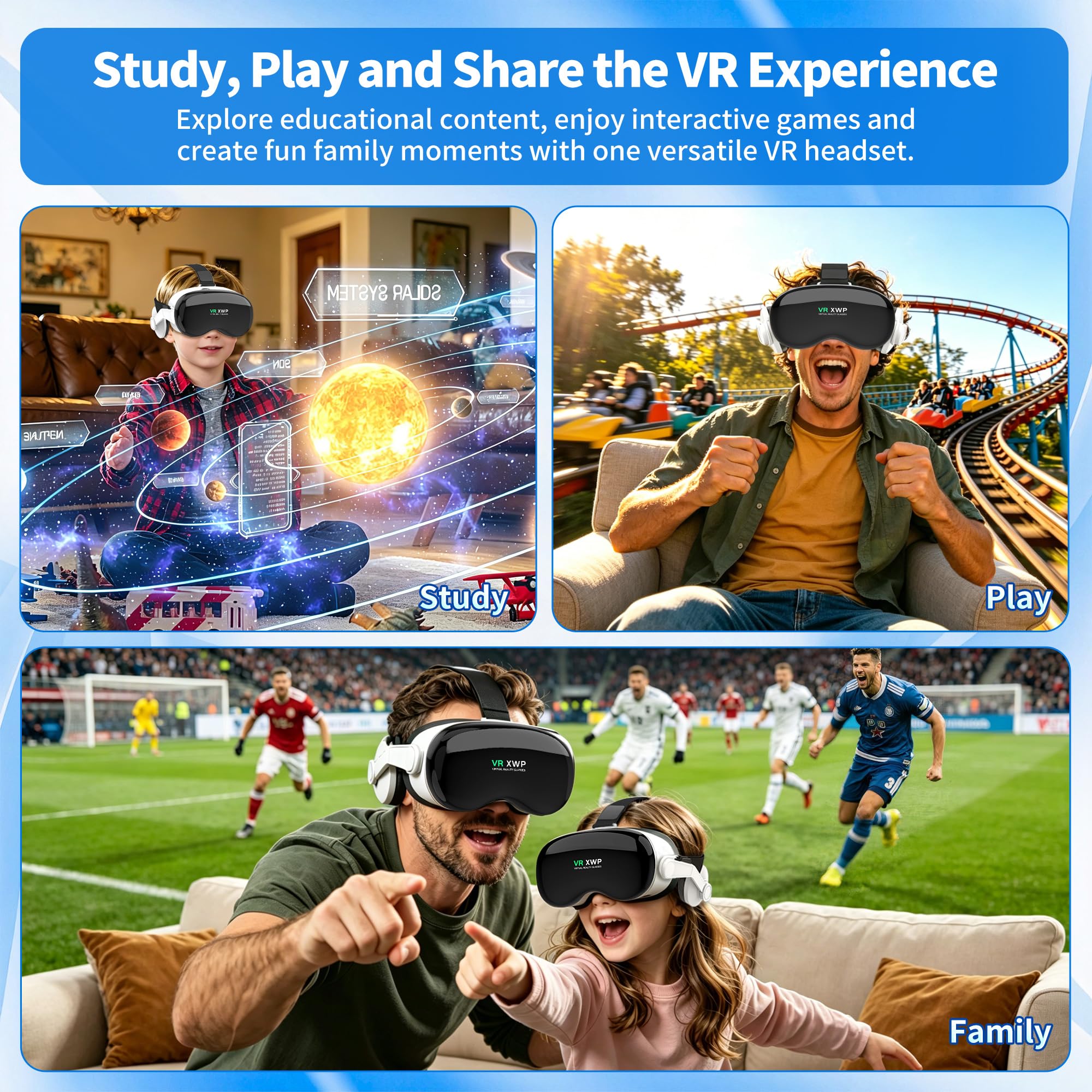 XWP Visore VR, Occhiali Per Realtà Virtuale 3D Con Cuffie, Per Film E Giochi, Compatibili Con Iphone & Android (4,7–7,0"), Con Lente Hd Anti Luce Blu, Regalo Di Compleanno Per Bambini E Famiglia