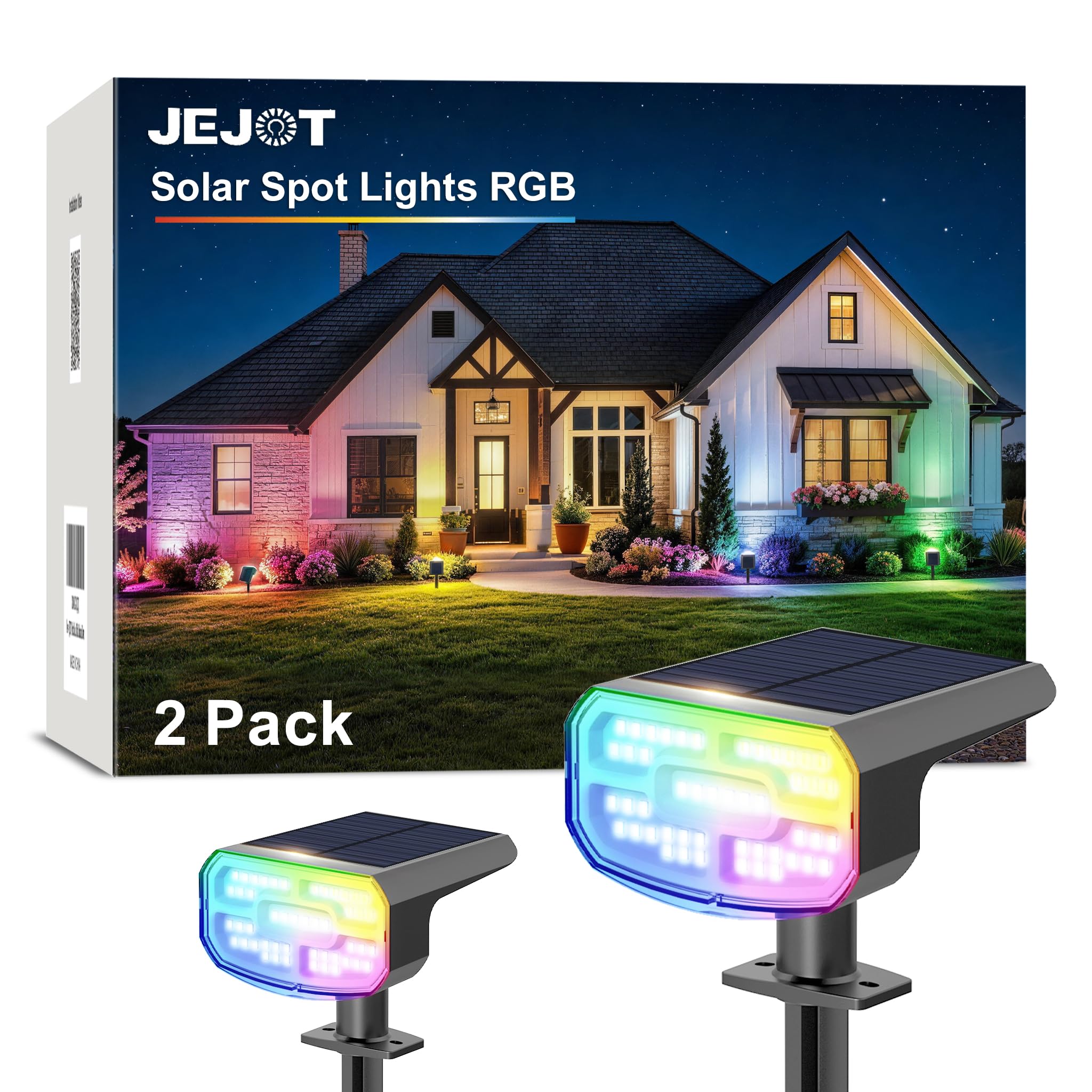 JEJOT Solar Spot Lights Outdoor Waterproof, Solar Spotlights, 2 Pack