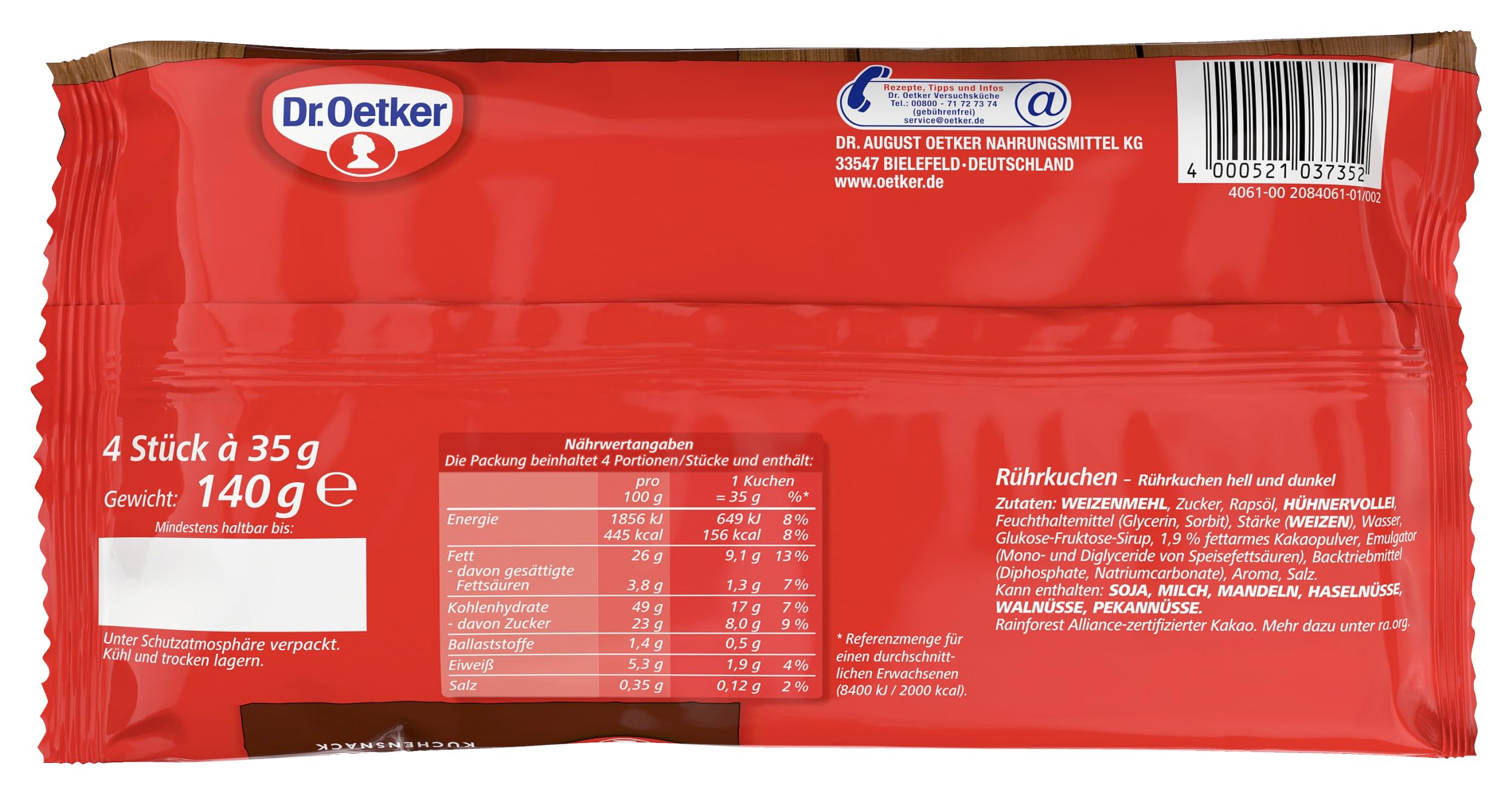 Dr. Oetker Kuchen-Snack Duo - 10er Pack heller Rührkuchen und Schokorührkuchen, vier Stück Mini-Kuchen einzeln verpackt und perfekt für unterwegs, 10 x 140 g Snack-Küchlein