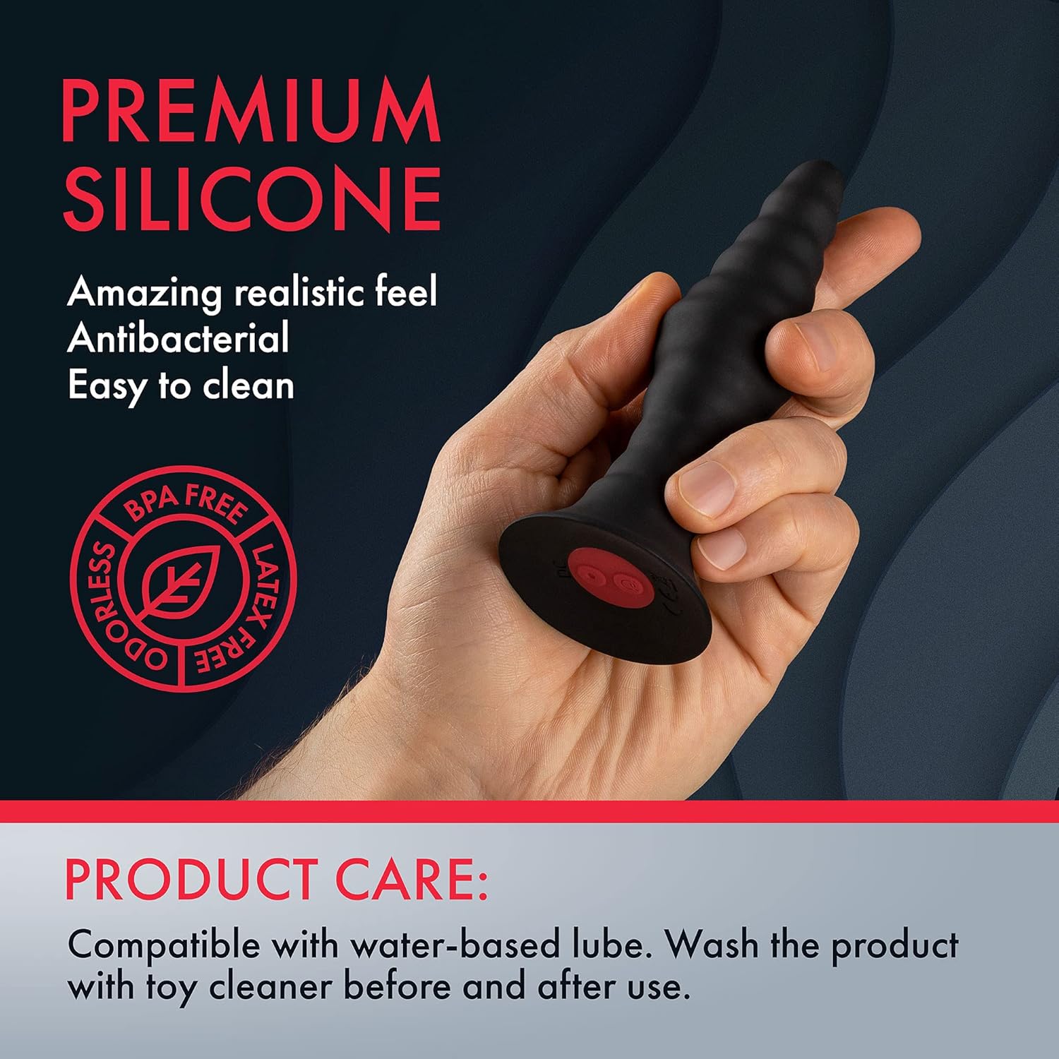 Forto Ribbed Vibrating Butt Plug with Remote Control & 10 Modes - 100% Waterproof Silicone Vibrating Anal Plug - Boost Mode, Memory Function & USB Rechargeable Adult Sex Toys for Men & Women (Small)