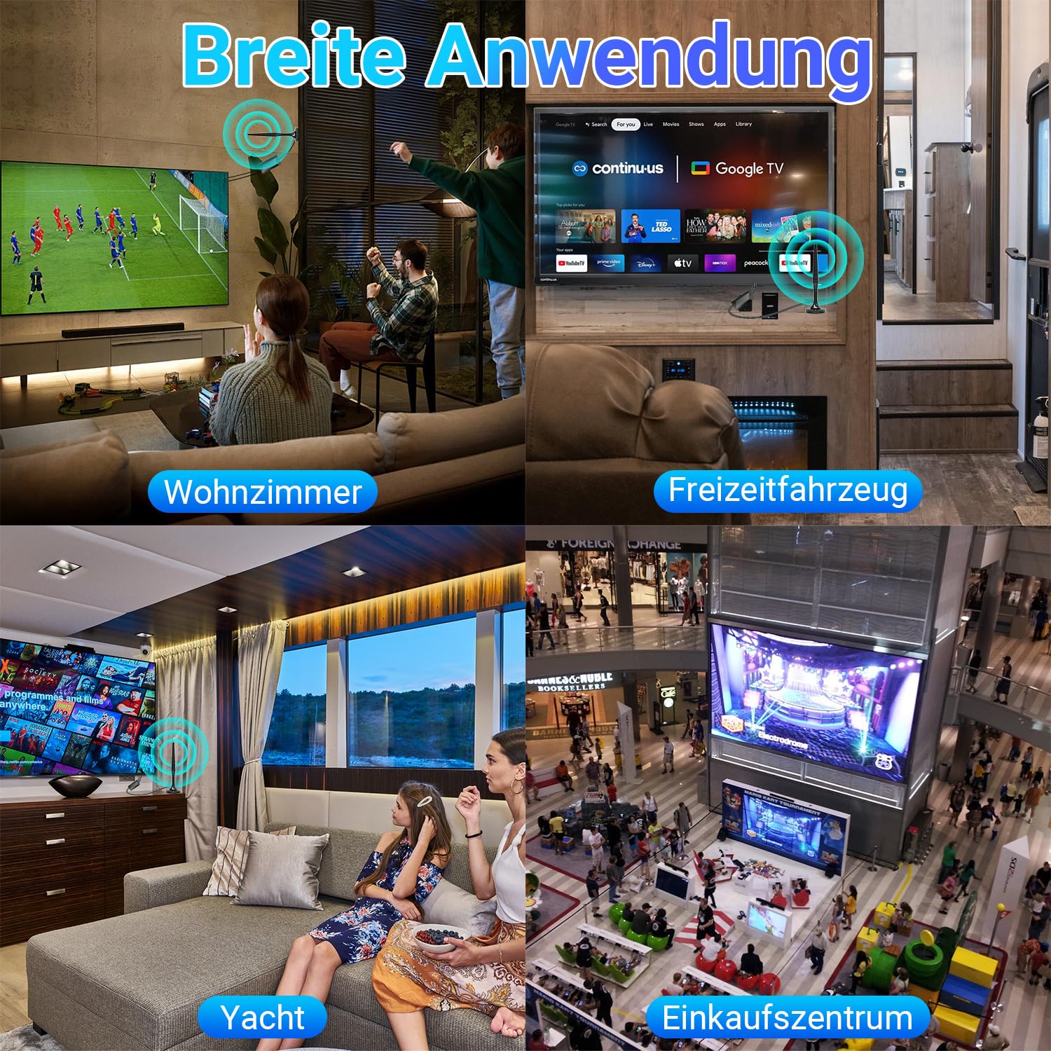 DVB-T/DVB-T2 Antenne mit Verstärker, 360° Empfang & Großer Reichweite, Innen TV Antenne mit Magnetfuß & 5M Koaxialkabel, Unterstützt 4K 1080P DAB/UHF/VHF, Kompatibel mit Allen Fernsehern