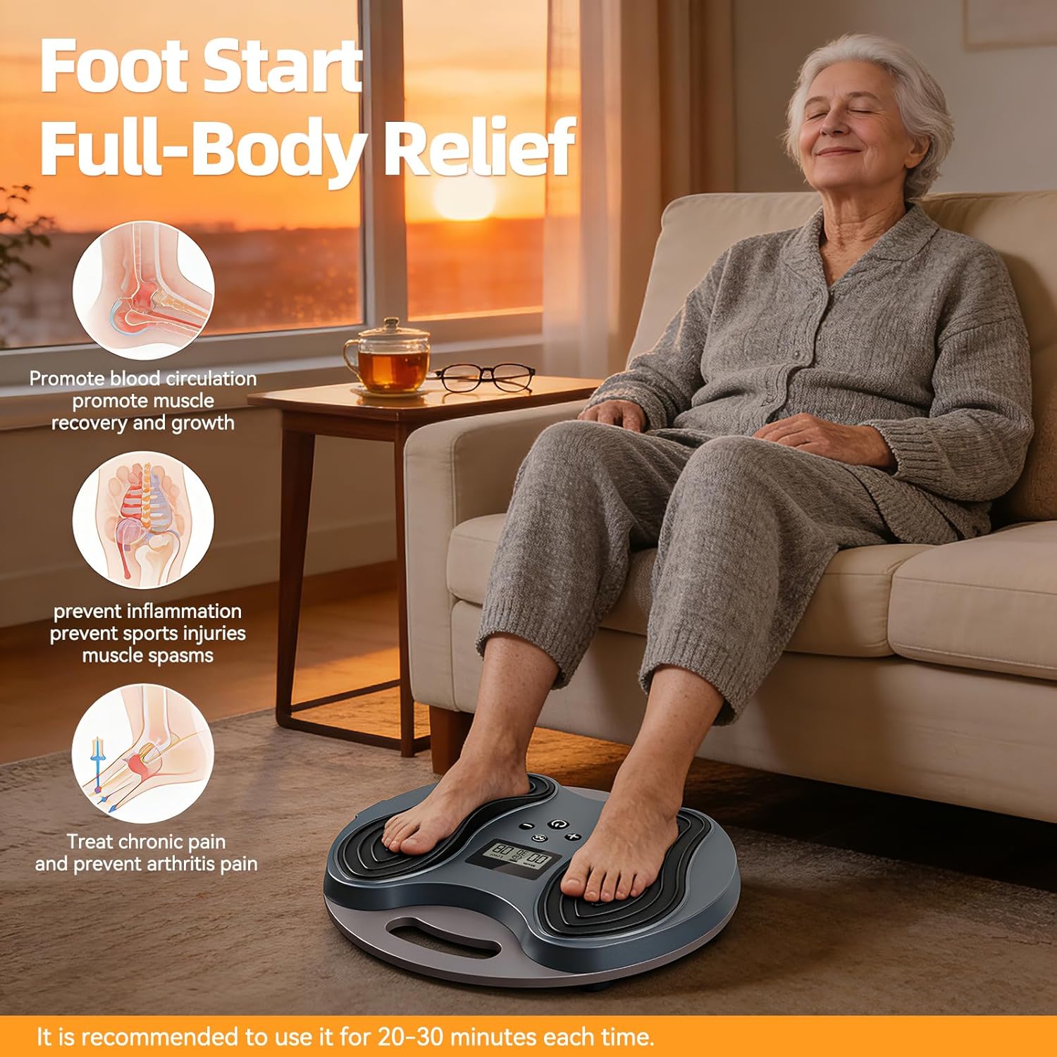 EMS Foot Massager for Neuropathy Pain Relief, Rechargeable Electric Foot Massager for Circulation and Pain Relief, Foot Stimulator for Plantar Fasciitis with Electrode Pads for Feet & Legs