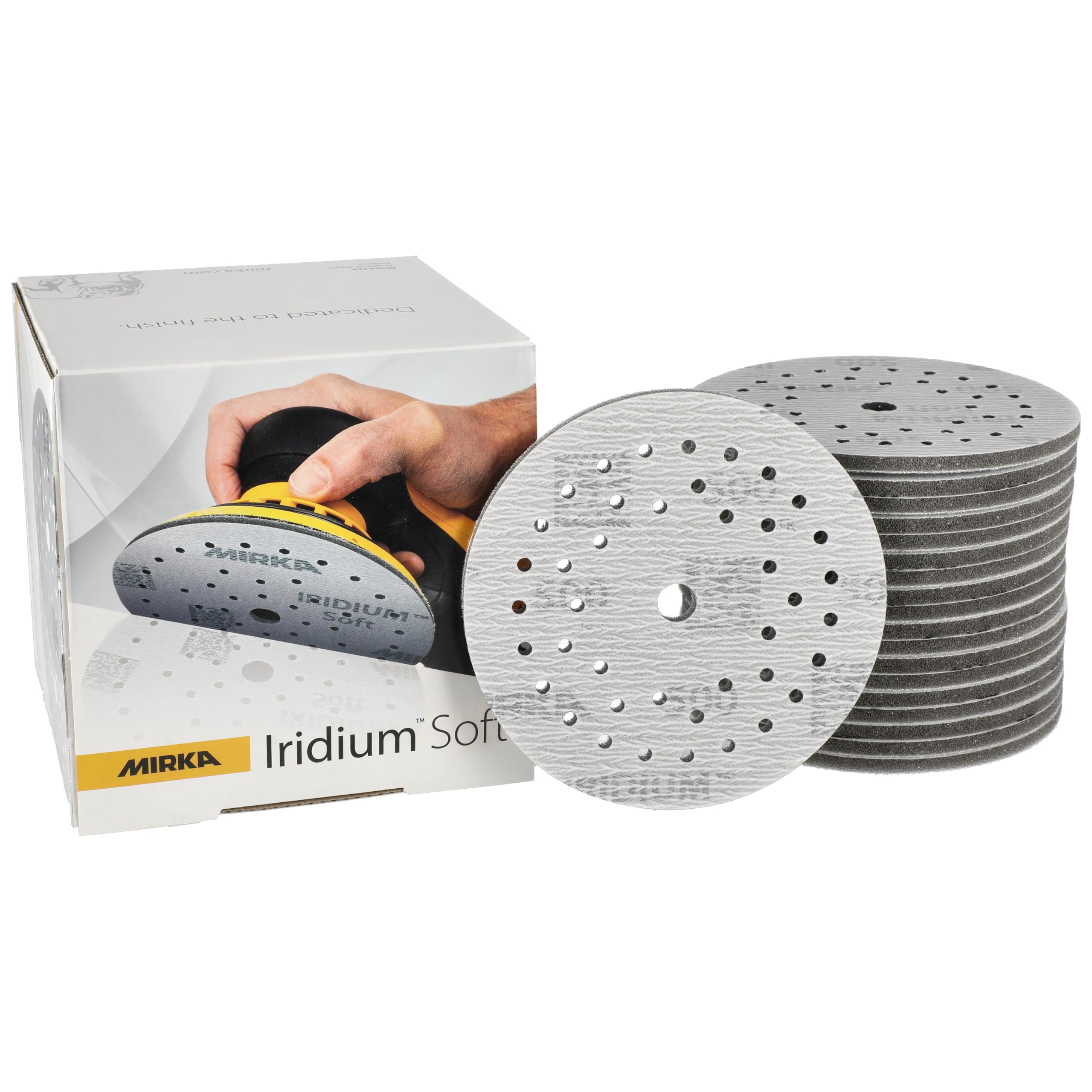 Mirka Iridium Soft discos lijadores Ø 125 mm/grano P500 / cierre adhesivo Multifit / 20 piezas/abrasivo con base de espuma para lijado preciso en seco, lijado de laca transparente, acabado