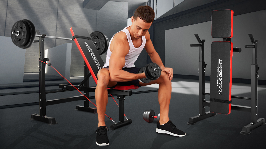 Weight Bench Set With Weights Included OPPSDECOR 600LBS 6 In 1 Weight Bench Set, Adjustable Bench Press Set And Squat Rack, Foldable Weight Bench With Rack - View #9