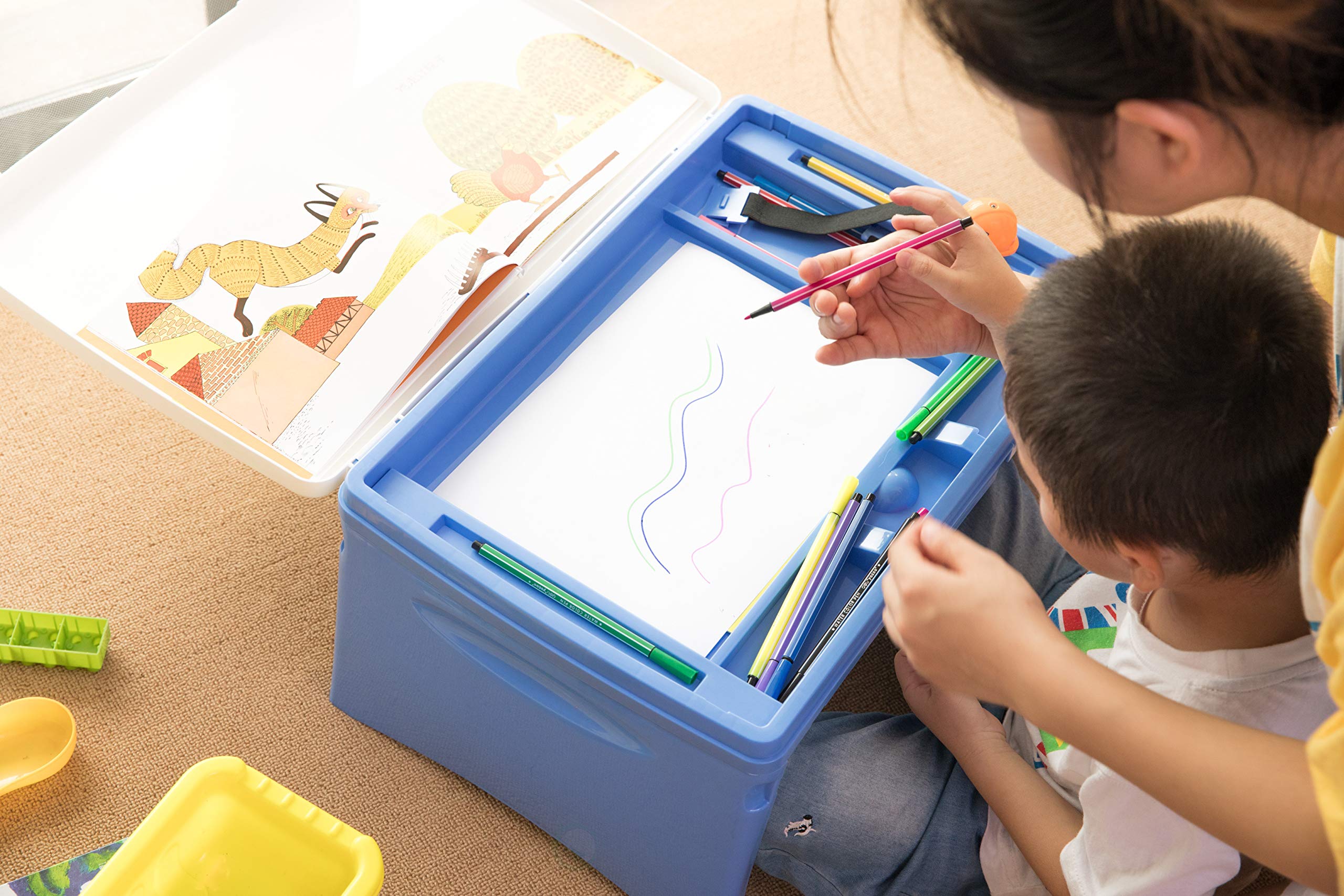 Basicwise QI003430.B - Bandeja de Regazo Plegable para niños, Color Azul y Blanco