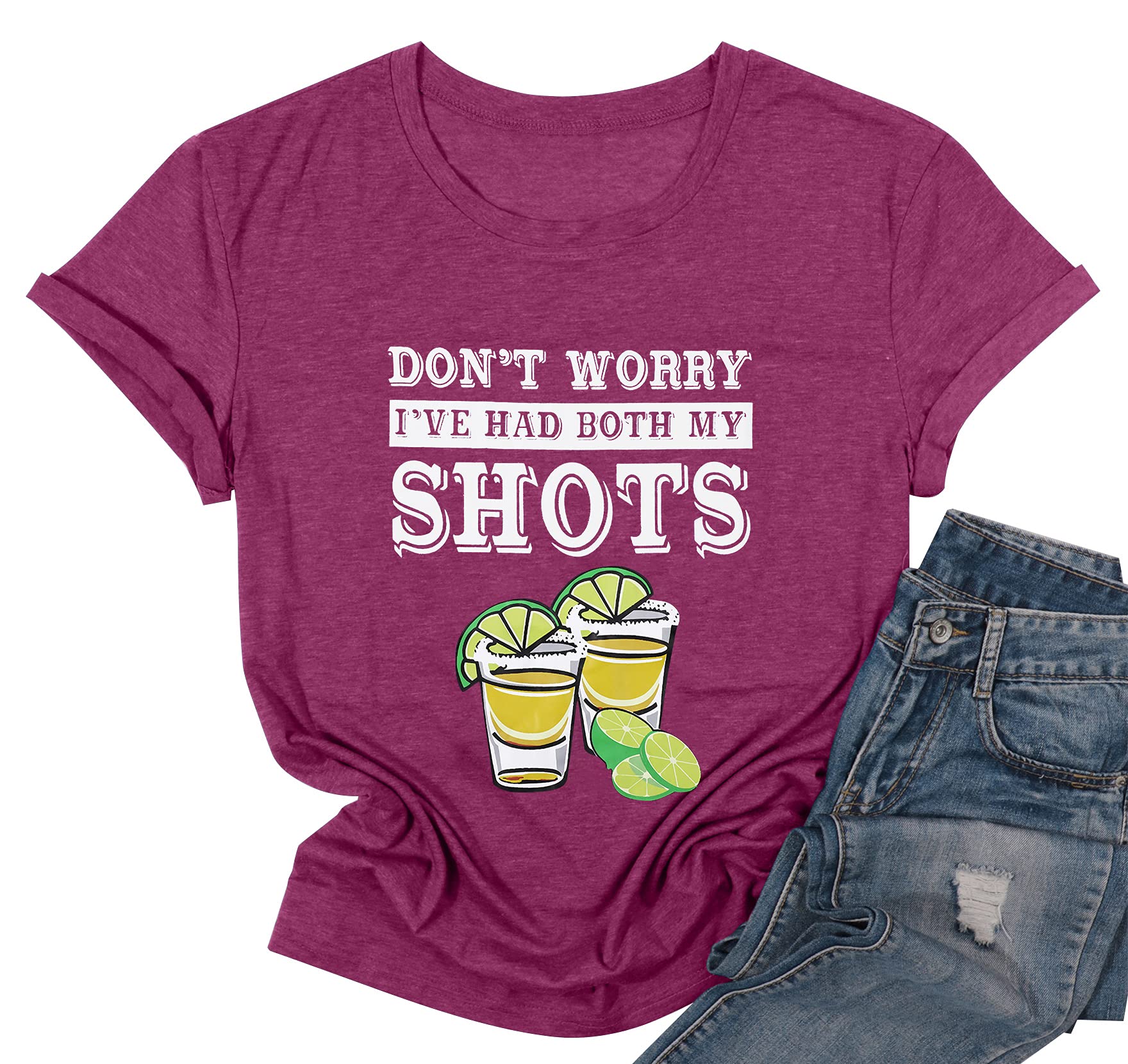 Don't Worry I've Had Both My Shots T Shirt Women Funny Saying Tee Shirt Humor Graphic Letter Print Tee Top