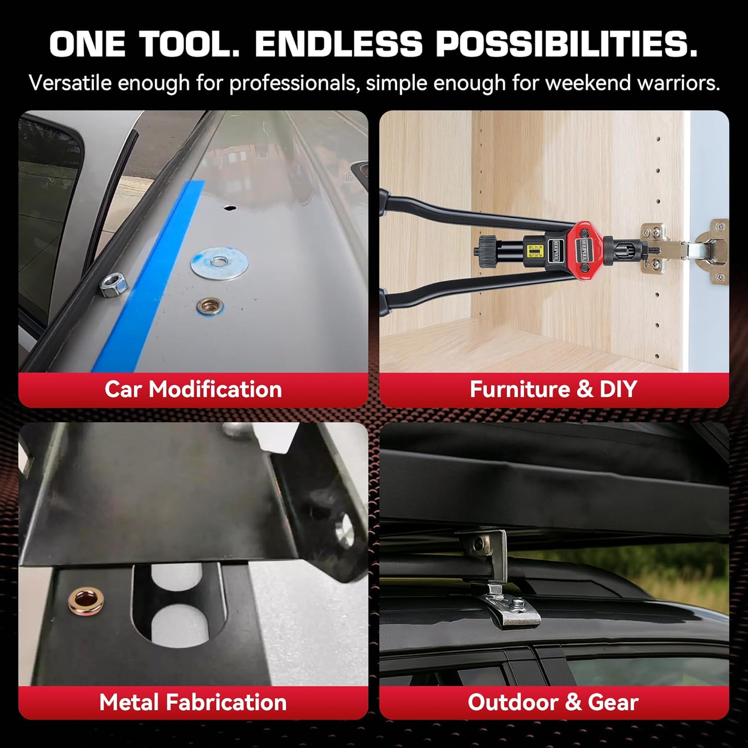 16" Rivet Nut Tool Kit, Heavy-Duty Rivnut/Nutsert Tool with 7 Mandrels (M6, M8, M10, 1/4"-20×2, 5/16"-18, 3/8"-16) & 70 Rivet Nuts, Rugged Rivnut Tool Kit with Carrying Case (16")