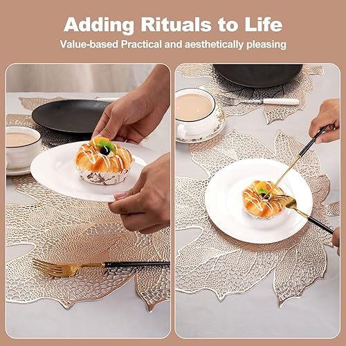 Miniatura 7 de Juego de 8 manteles individuales de hojas de otoño, manteles individuales de arce de cosecha de 16 x 17 pulgadas para fiestas, vacaciones y