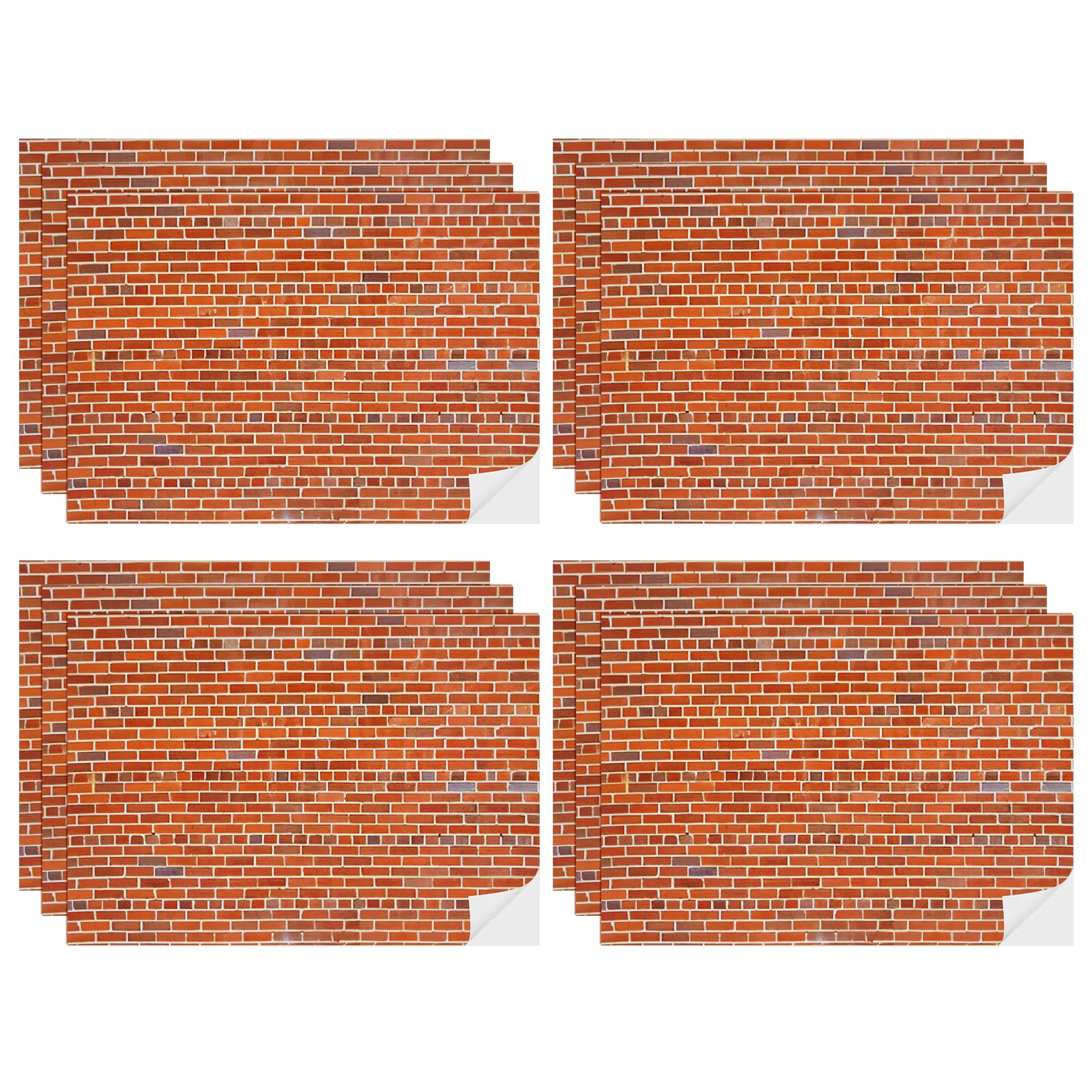 12 Pcs Dollhouse Wallpaper Miniature Dollhouse Accessories Peel and Stick Self Adhesive Miniature Wallpaper Flooring for DIY Doll House Mini Room Decoration Craft Projects 8.3" x 11.7" (Red Brick)