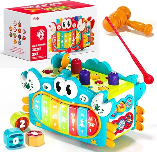 Juguetes musicales Montessori 8 en 1 con música y luces para bebés de más de 18 meses, juguetes martilladores, cubo de actividades, juguetes de