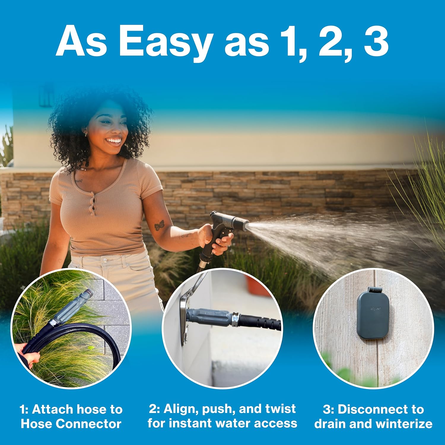 Aquor House Hydrant V2+ Frost Free Outdoor Faucet, Anti Siphon Valve with Quick Connect, Frost Proof Flush Wall Hose Bib, 12 inch Stem, 13-1/2 inch Install Depth, Slate Gray