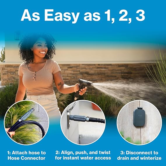 Aquor House Hydrant V2+ Frost Free Outdoor Faucet, Anti Siphon Valve with Quick Connect, Frost Proof Flush Wall Hose Bib, 2 inch Stem, 4-1/2 inch Install Depth, Slate Gray