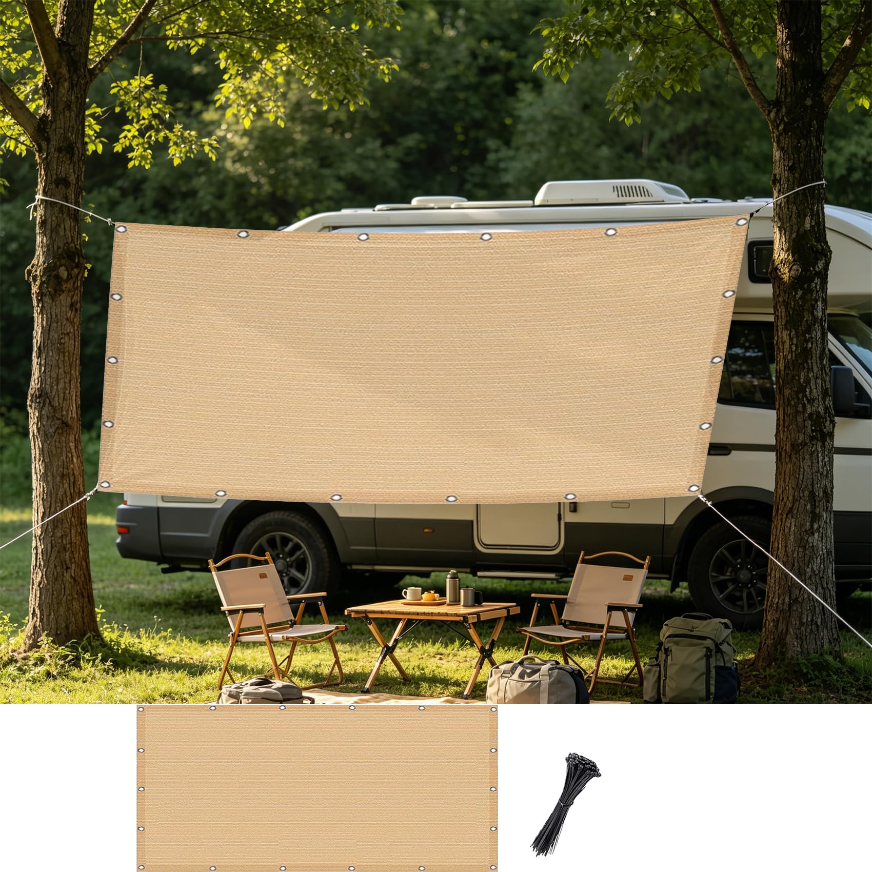 Sonnensegel Rechteckig 2.7 x 2.75 m aus Hdpe-Gewebe, Uv-Schutz, Wetterfest, Luftdurchlässig, Wasserdurchlässig, Windschutznetz Sonnenschutz mit Ösen für Balkon Terrasse, Sandgelb