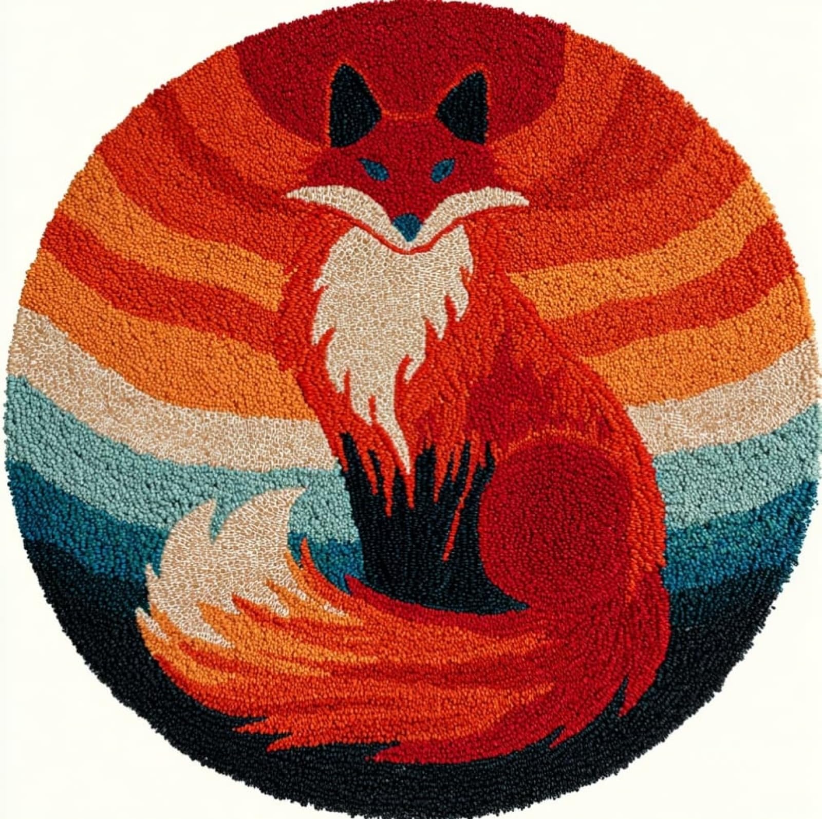 WallustrioaW Latch Hook Rug Kits for Adults Kids Beginners,Animal Fox,DIY Crochet Rug Making Kit with Printed Patterns Canvas Yarn Carpet Crafting Arts,50x50cm