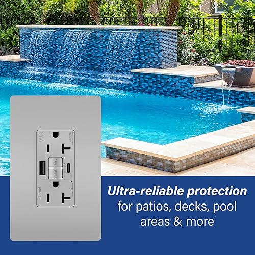 Miniatura 5 de Legrand Pass & Seymour Radiant - Toma de corriente de pared GFCI de grado hospitalario de 20 amperios con cargador USB de 2.0 amperios, gris