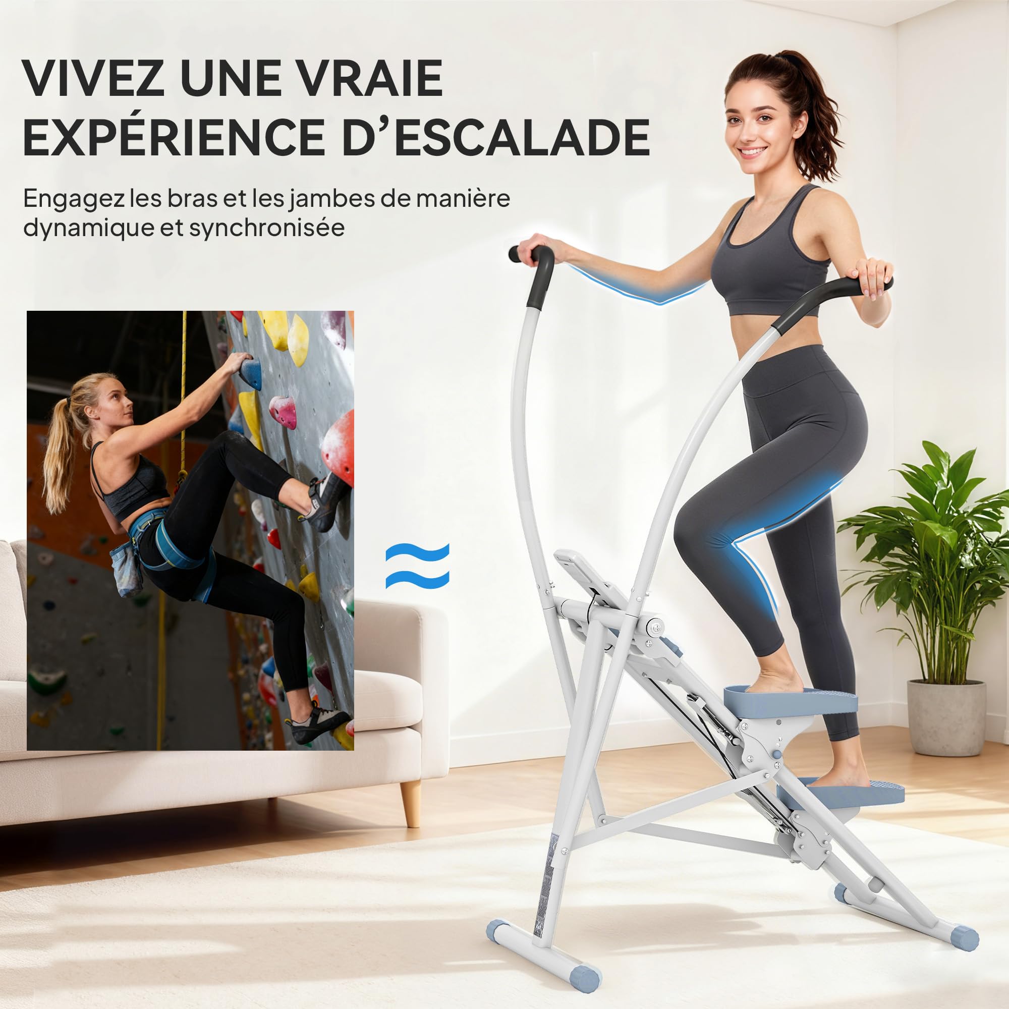 SPORTNOW Stepper escalier Pliable Climber stairmaster pour Exercice de Gym à Domicile, Machine Verticale pour entraînement du Corps avec pédales réglables et écran LCD, Machine à Pas compacte, Blanc