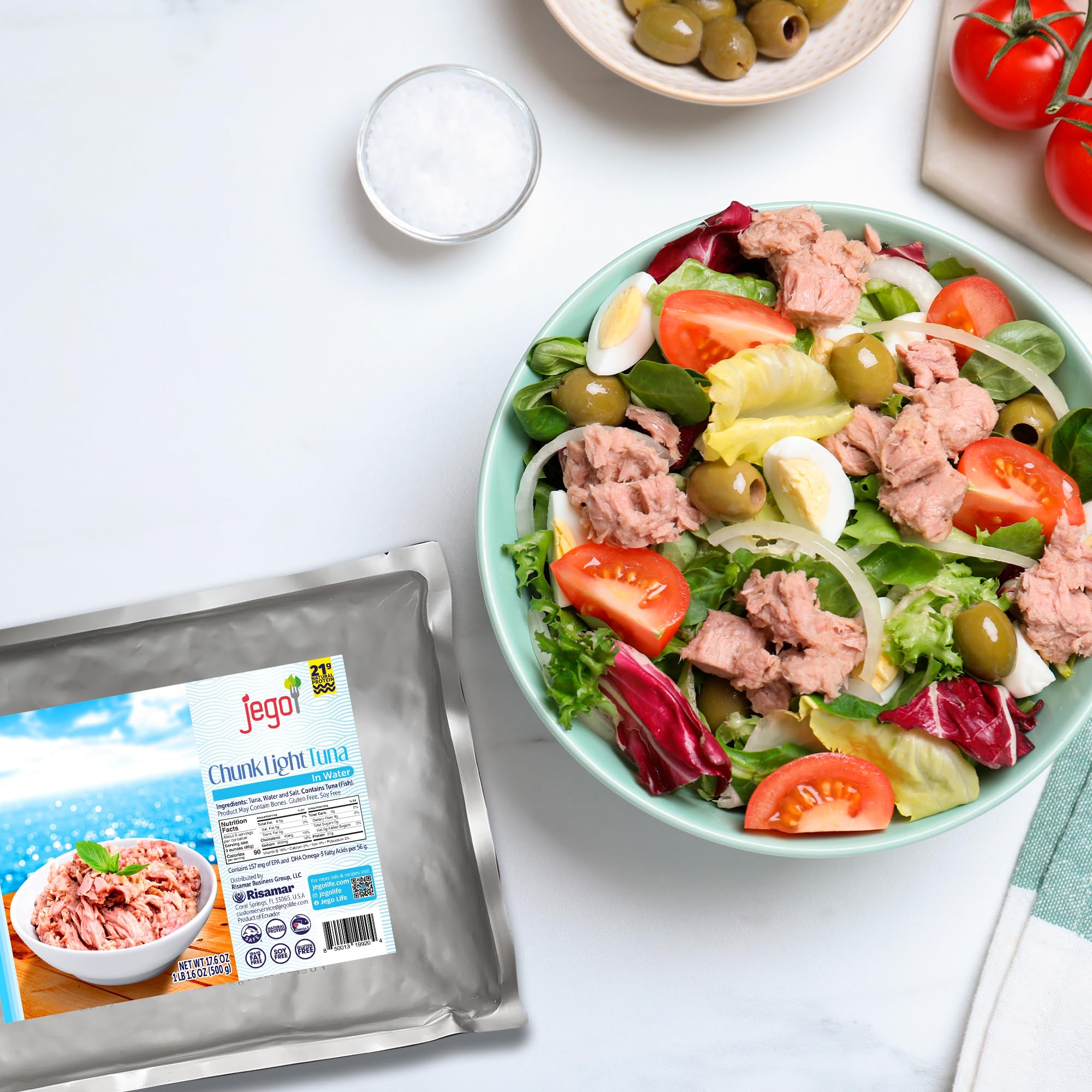 Jego Chunk Light Tuna in Water | Wild Natural Catch Tuna | Keto | Low Carb | Gluten Free | Soy Free | Ready to eat | 17.6 oz Pouch