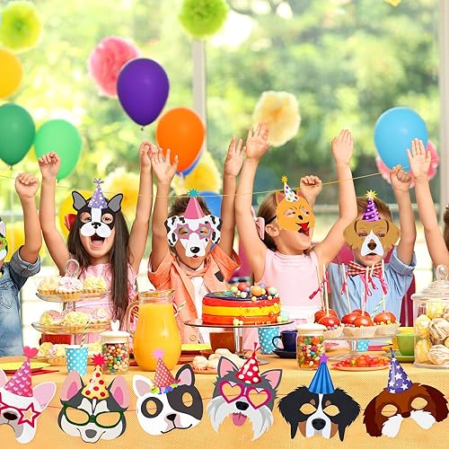 Miniatura 5 de SEEWEY 24 máscaras de recuerdo de fiesta de perros y cachorros para niños, decoración de fiesta de cumpleaños con temática de cachorros, máscaras