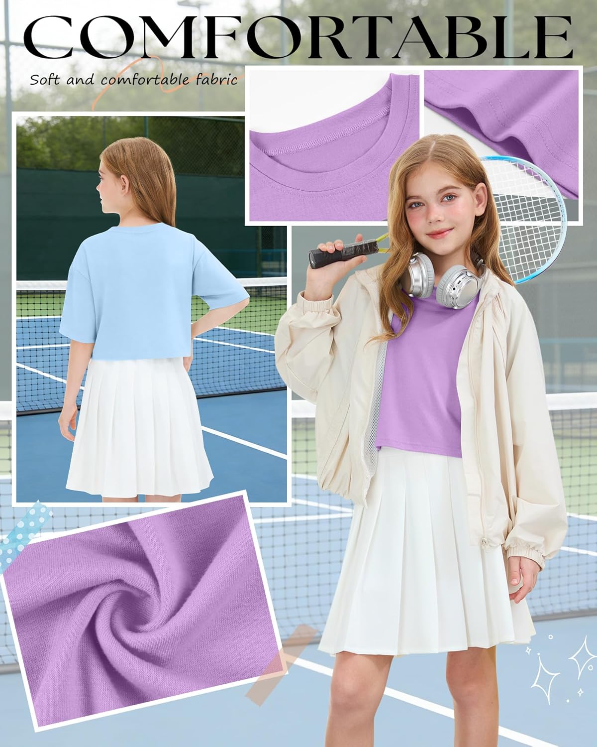 3 Pack Girls Short Sleeve Crop Tops Kids Oversized Crew Neck Cropped Athletic T Shirts Basic Tees Size 5-14 Years