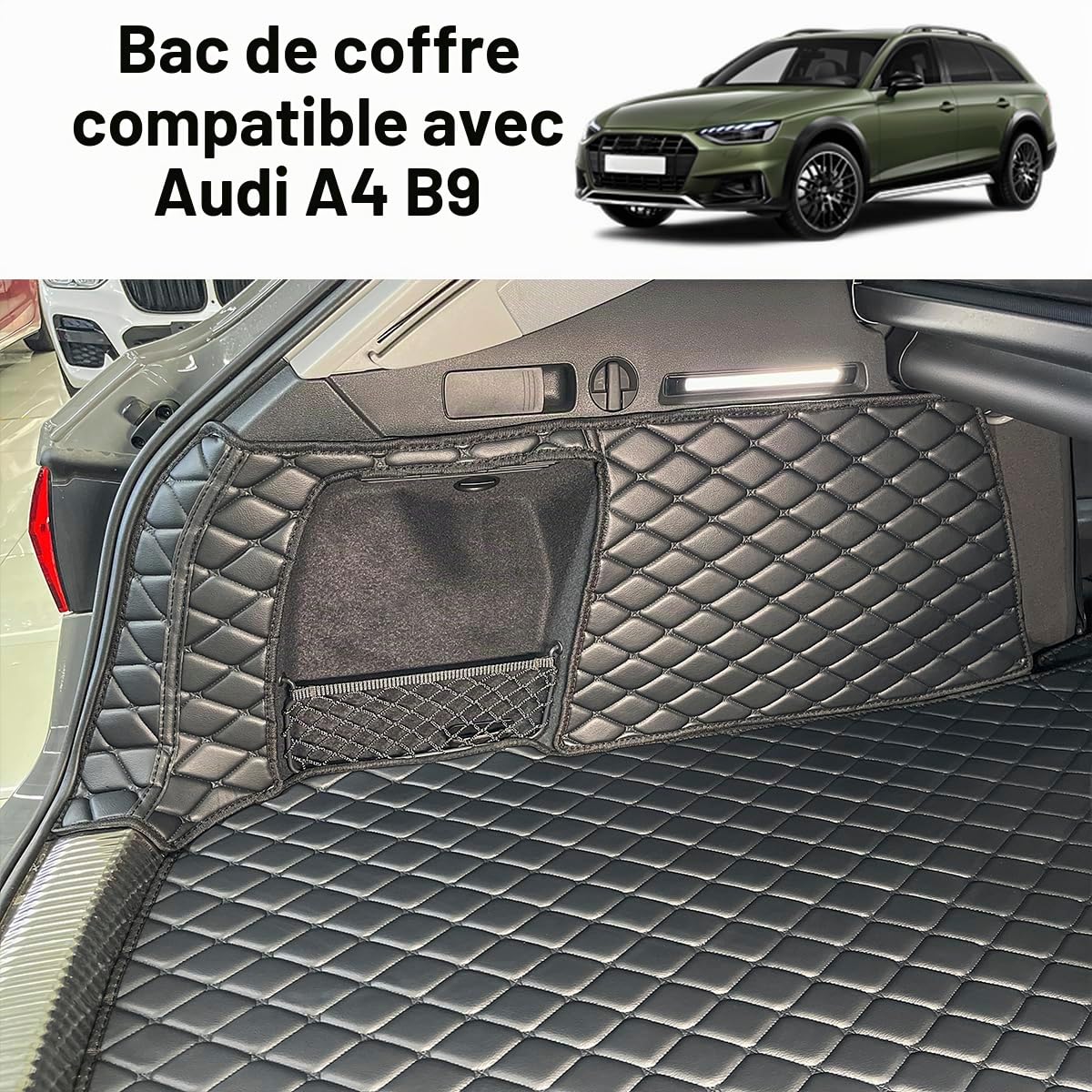 Tapis de coffre pour Audi A4 Avant 2015-2026 | (et panneaux latéraux arrière gauche et droit) Convient aux chiens