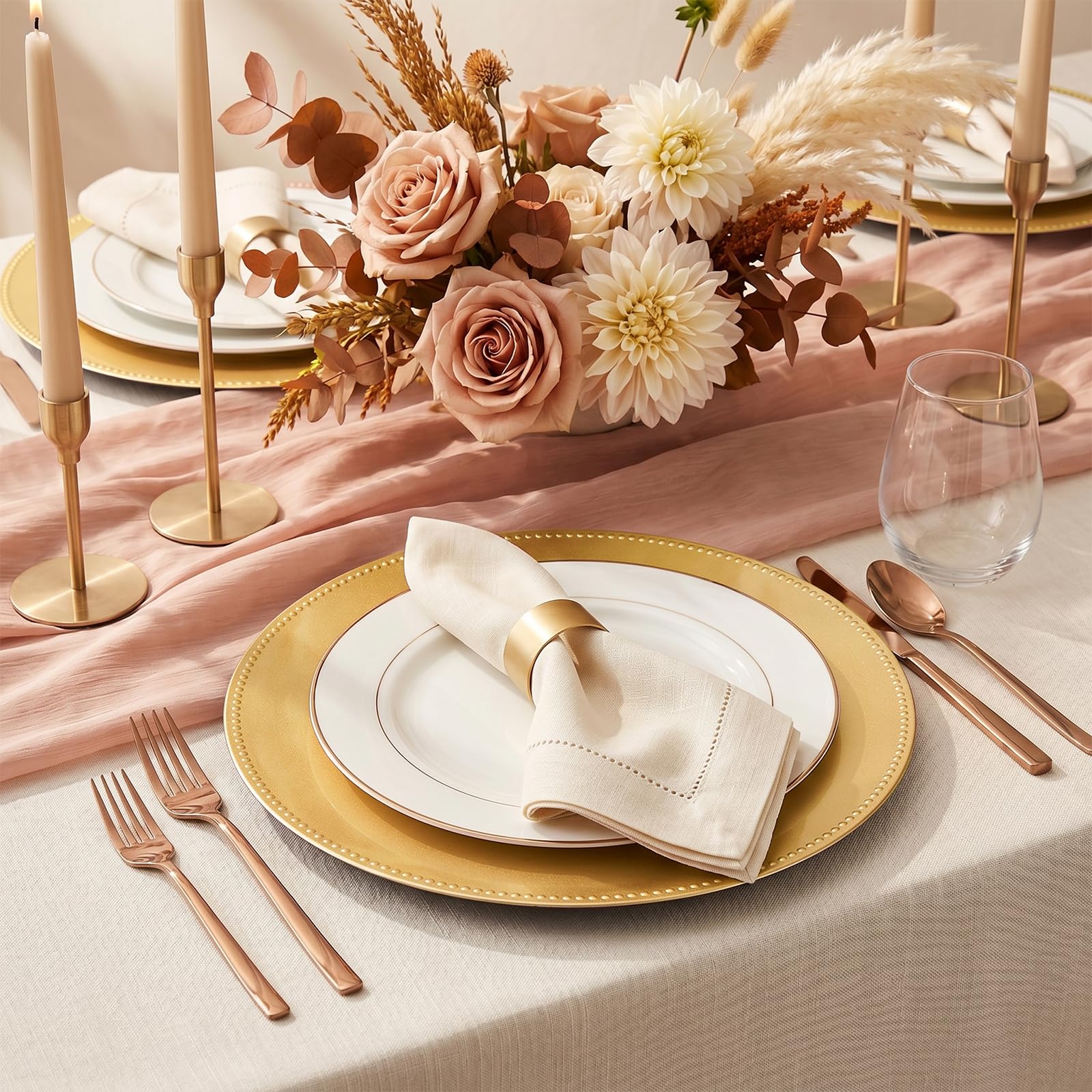 36 platos de carga dorados redondos de 13 pulgadas a granel para cena de boda, elegantes platos de plástico reutilizables para bodas, vacaciones, fiestas, baby shower, decoración de eventos