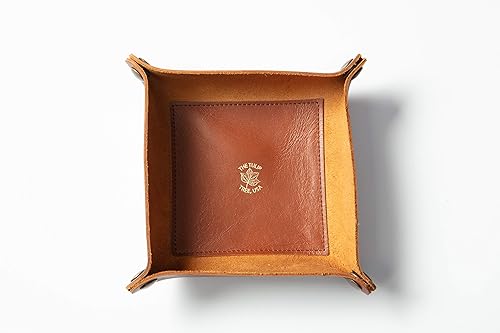 Miniatura 6 de Bandeja de valet fabricada en Estados Unidos cesta y organizador de dados de cuero con broches de metal de latón se pliega en plano organizador de