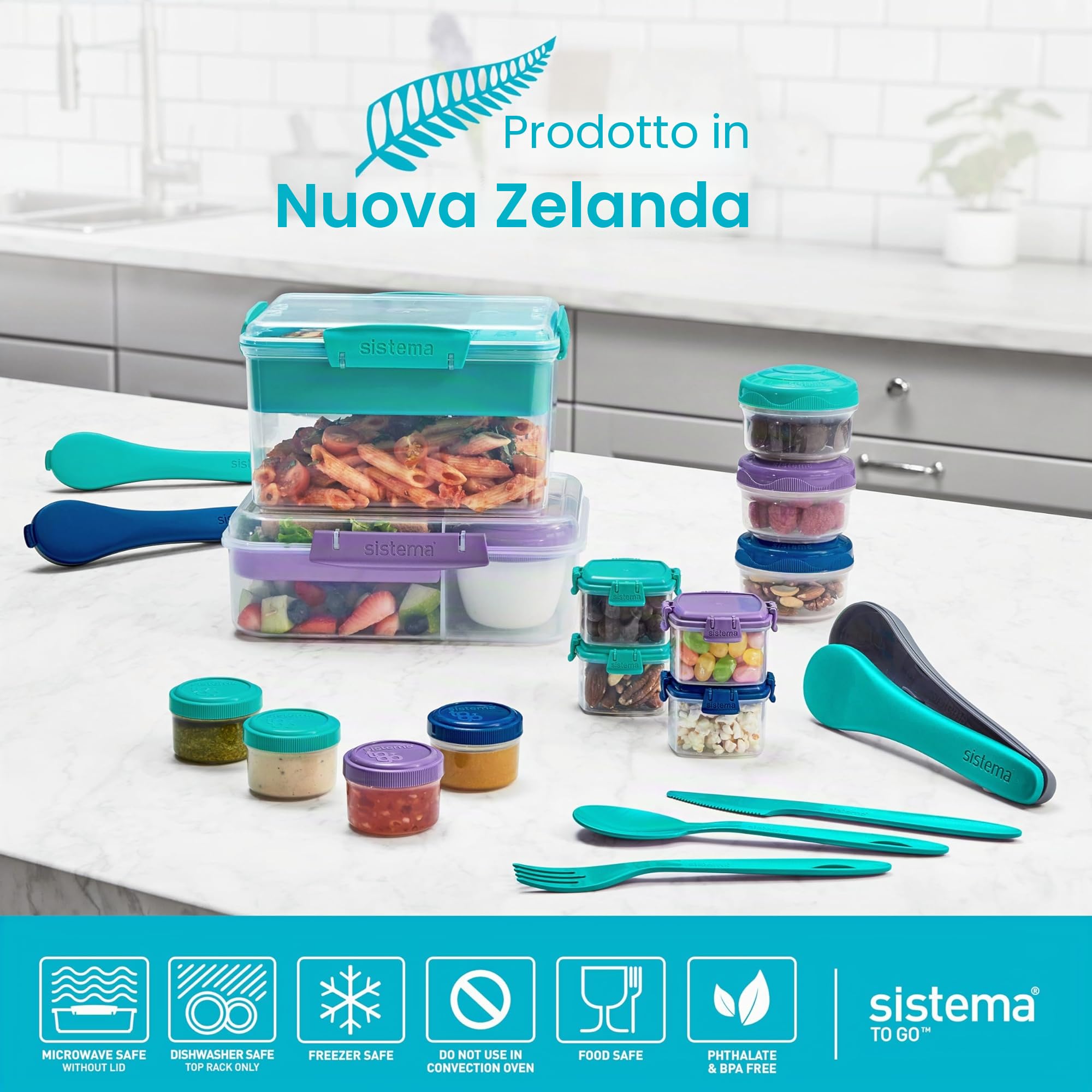 Sistema To Go Bento Box Create | Scatole per il pranzo con scomparti e vaschette per gli spuntini | 1,48 L | Senza BPA | 2 conteggi | Verde menta