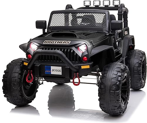 Coche eléctrico grande de 48.4 pulgadas para niños, con 2 asientos, control remoto, ruedas de suspensión grandes de 14 pulgadas, luces LED, música,