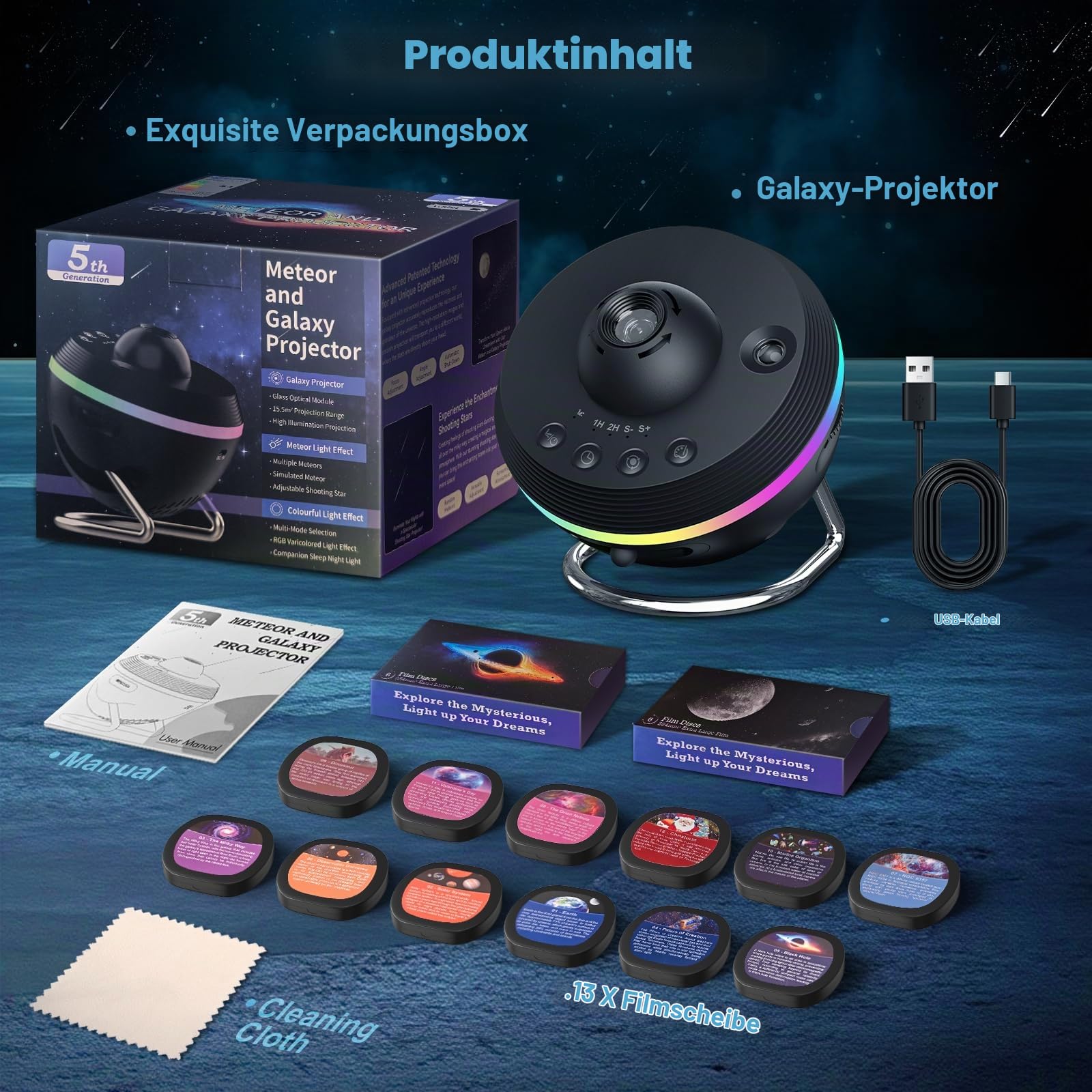Astarama Sternenhimmel Projektor, 13 in 1 4K HD Galaxy Planetarium Projektor mit Lichtstreifen, Dynamischer Meteor, Timer. Sternenprojektor für Kinderzimmer Home Decoration (Schwarz)