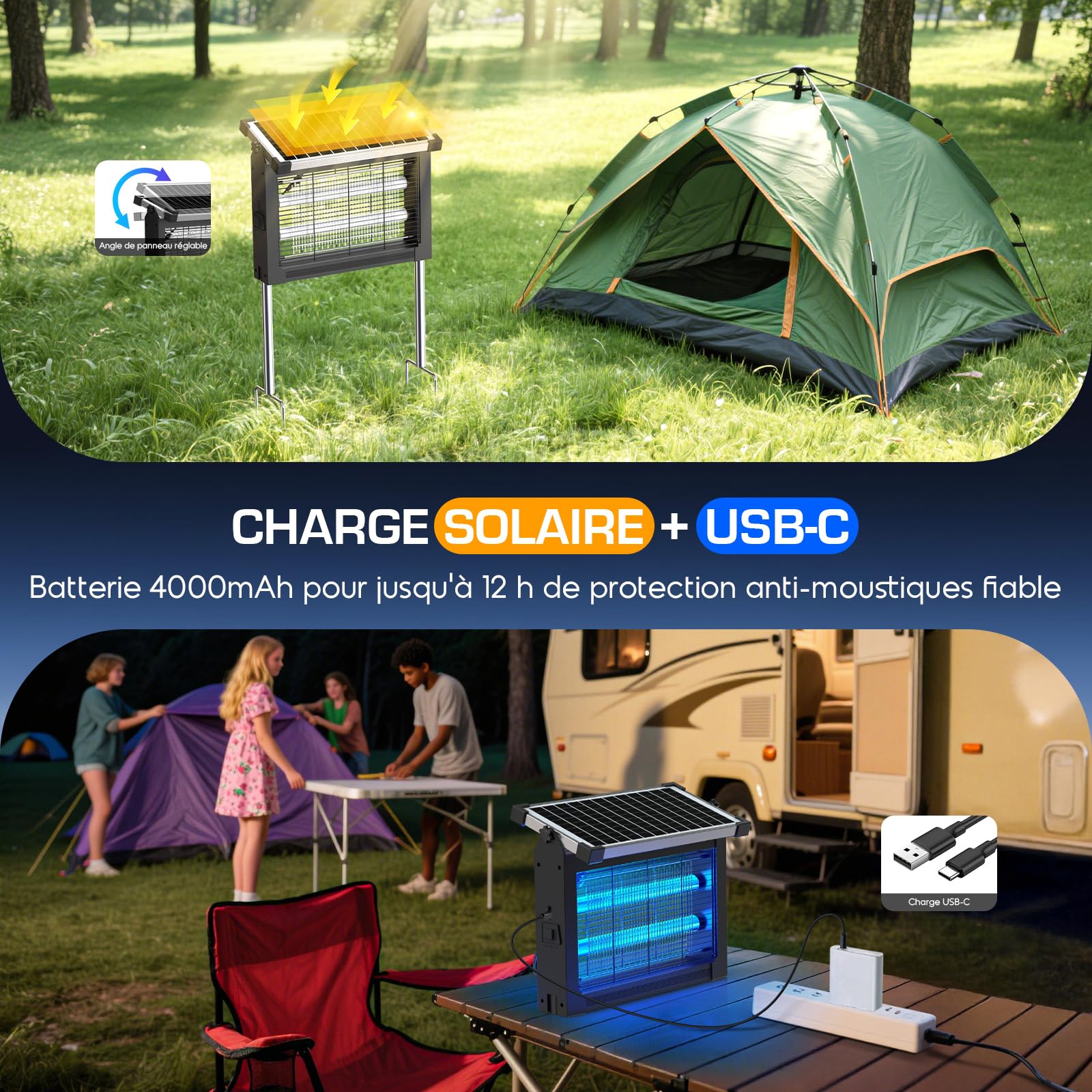 Lampe Anti Moustique Extérieur Solaire, Étanche IPX5 (Noir)