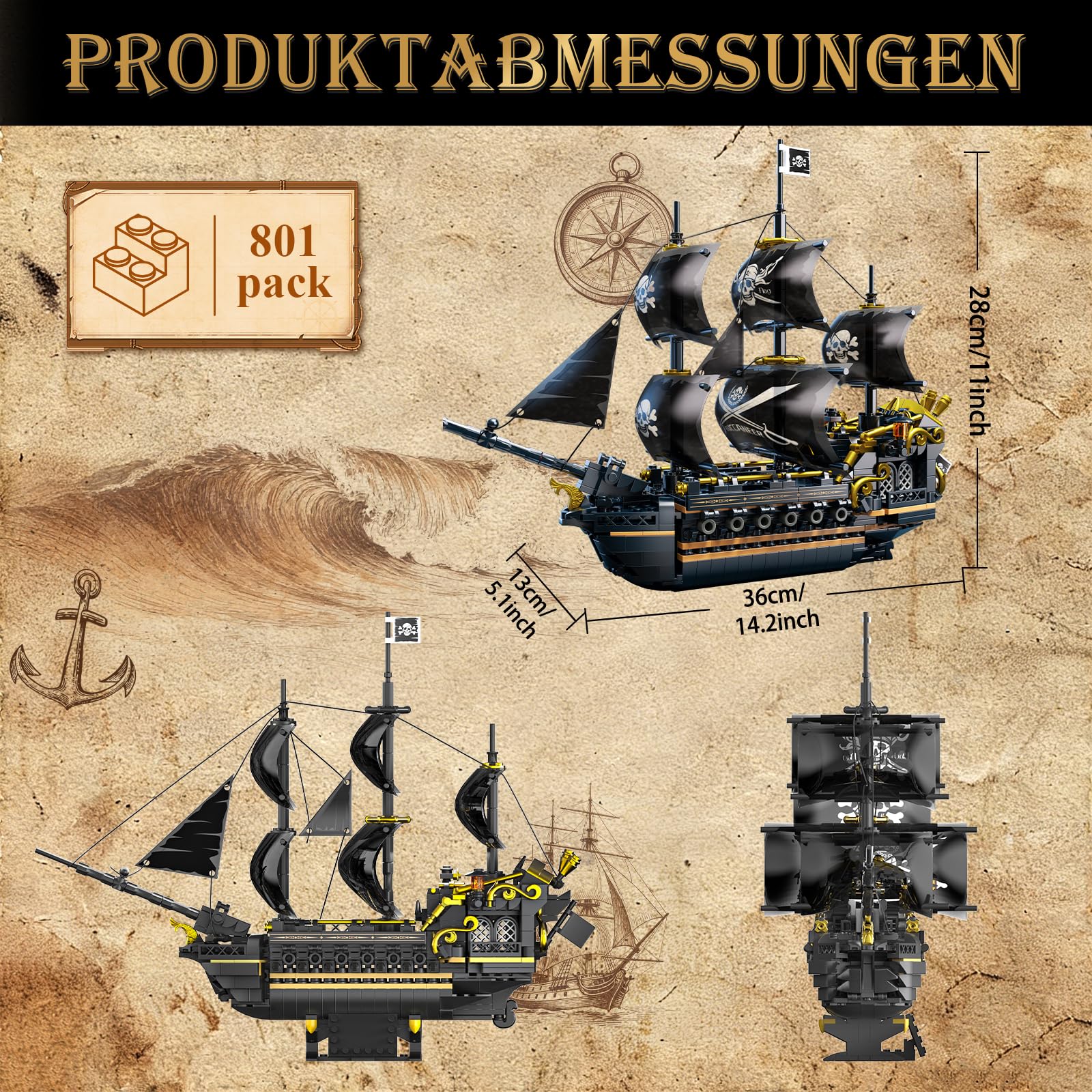 Piratenschiff Bausteine Set, 801 Teile Piraten Schiff Modell Bausatz