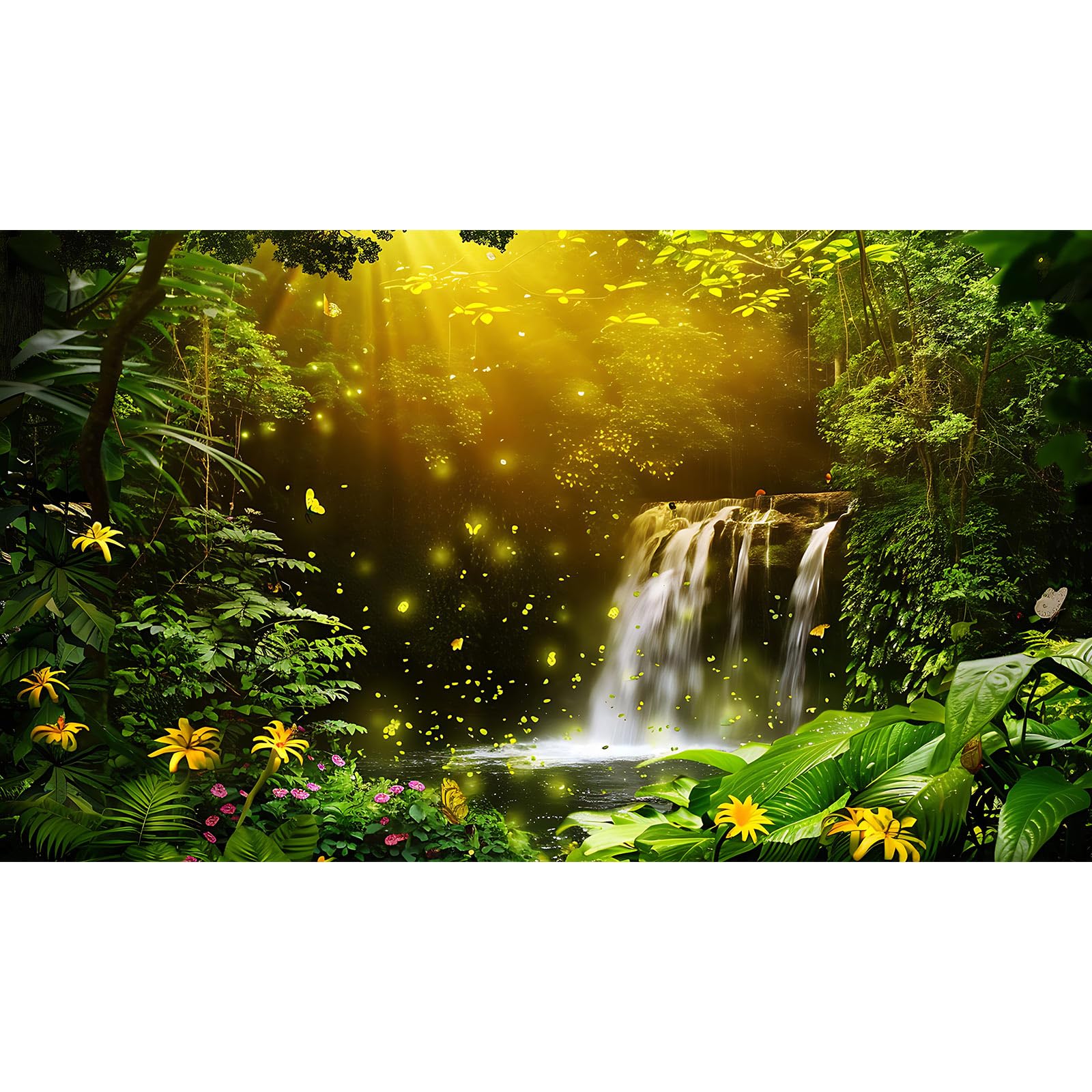 Fantasy Forest Aquarium Background Jungle Waterfall Lake Fish Tank Background Fairy Valley Waterfall Reptile Tank Backgrounds Golden Light Lush Canopy Enchanting Oasis Terrarium Backgrounds 72x18in