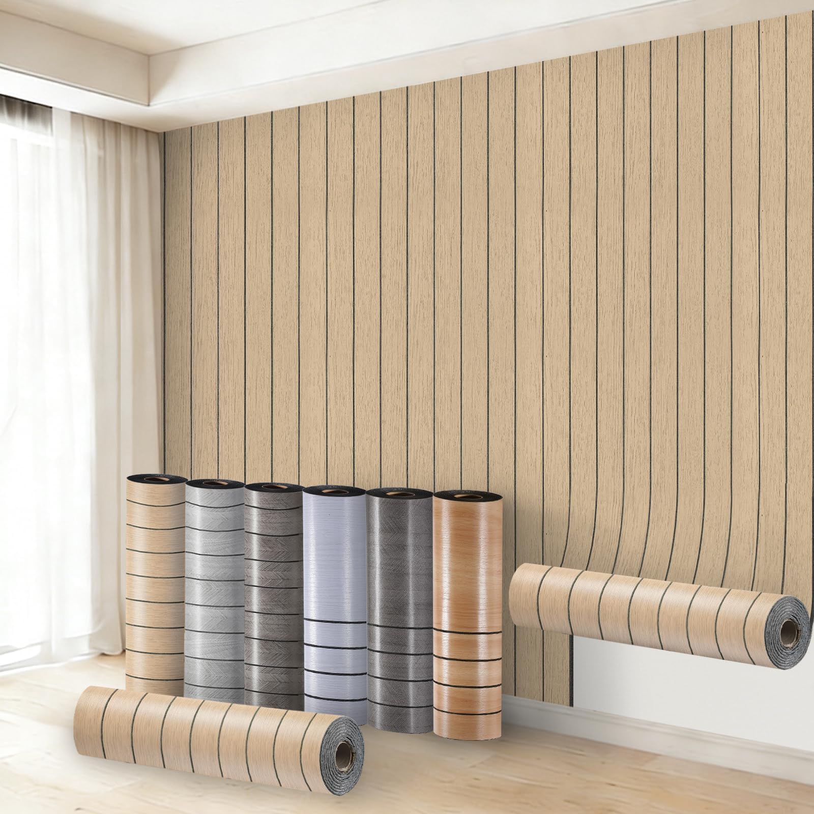 Anttyscar Brown Peel and Stick Wallpaper Wood Slat Textured Self Adhesive Wallpaper 3mm Thick Thermal Removable Insulating Wall Covering Roll for Living Room Bedroom Kitchen Bathroom Bad Cold Walls A