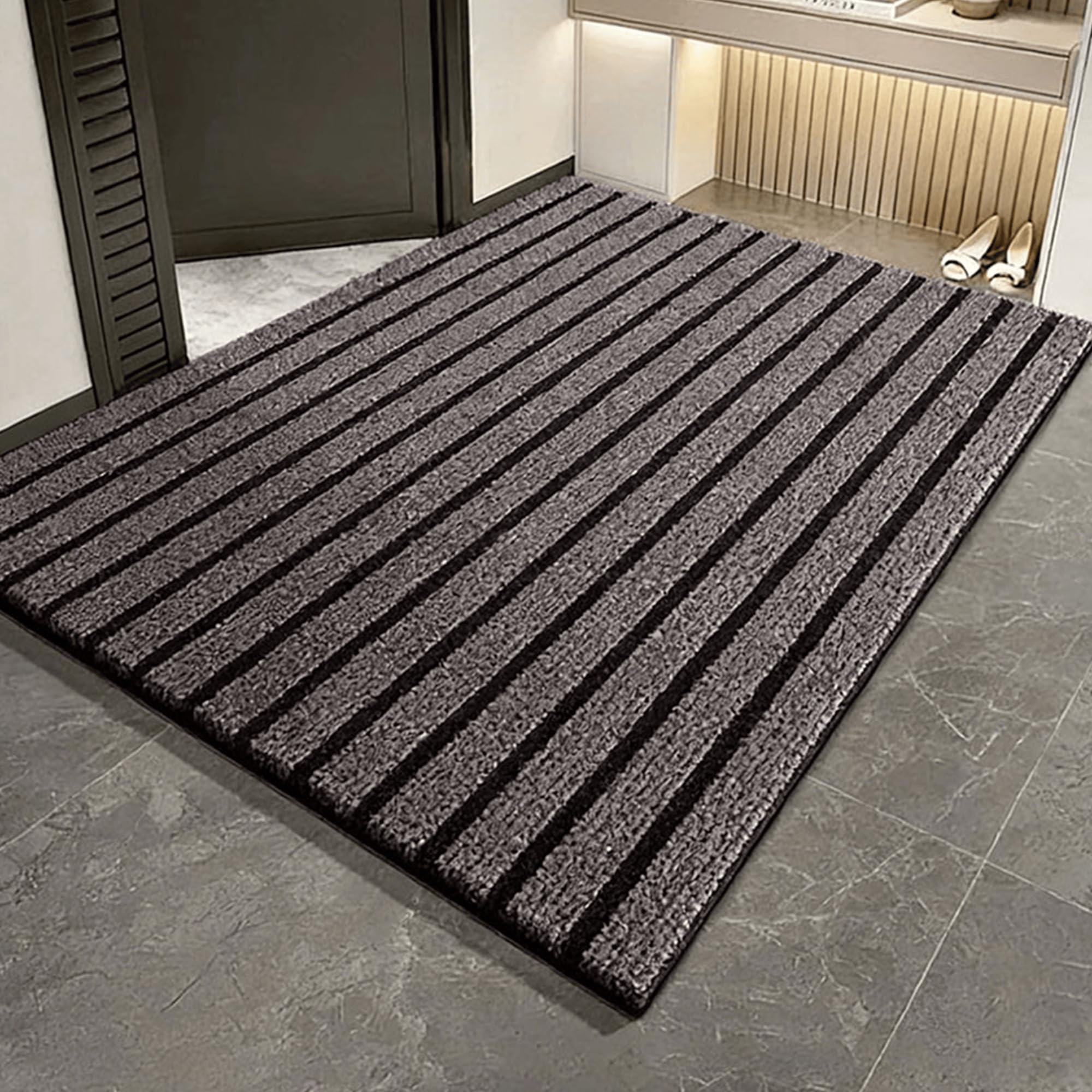 Tapis anti-salissures gris pour couloir avec dos en TPE antidérapant de 70 x 156 cm