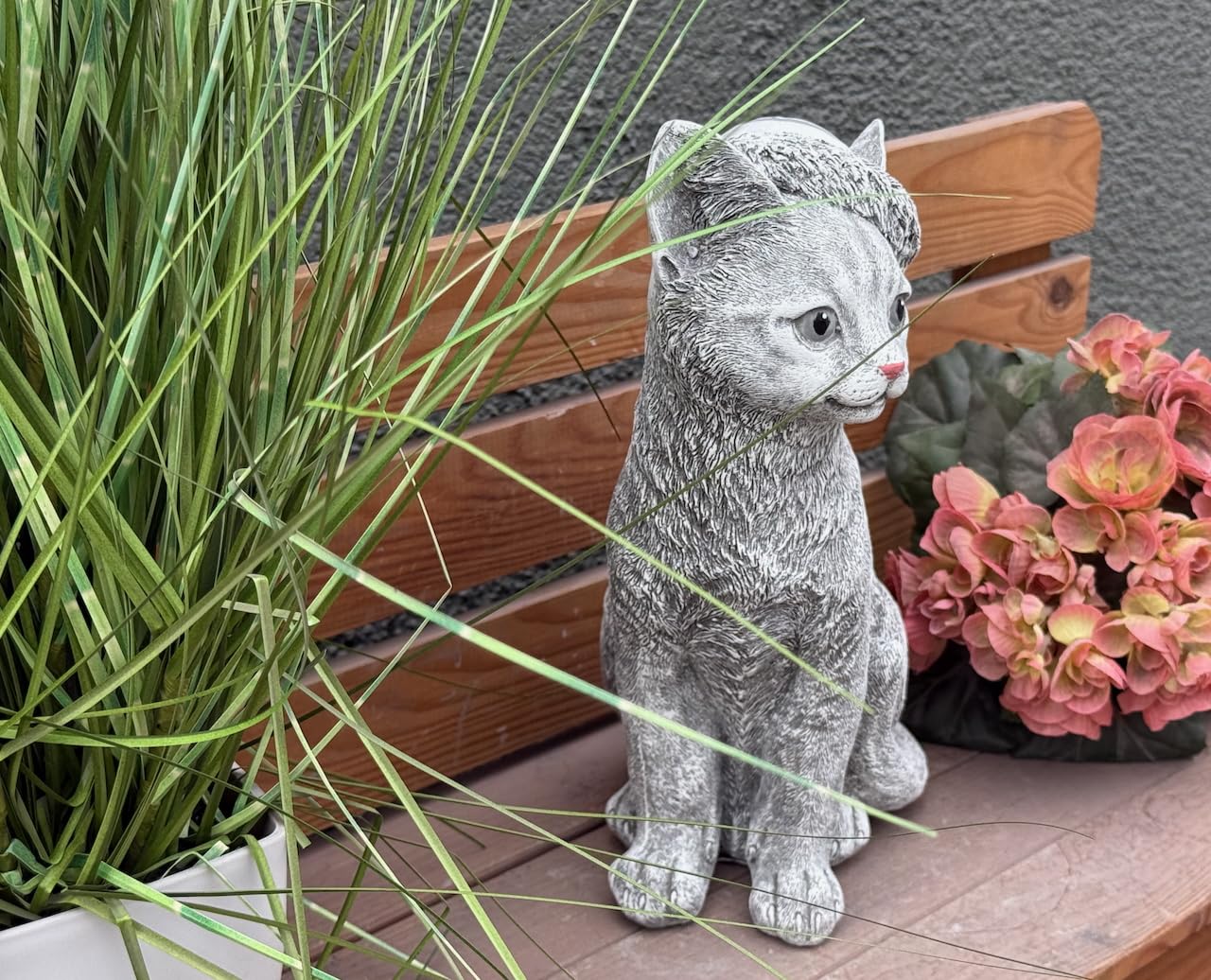 stoneandstyle Figurine chat en pierre - Bonnet de sommeil - Résistant au gel - En pierre - Hauteur : 30 cm - Poids : 5,6 kg