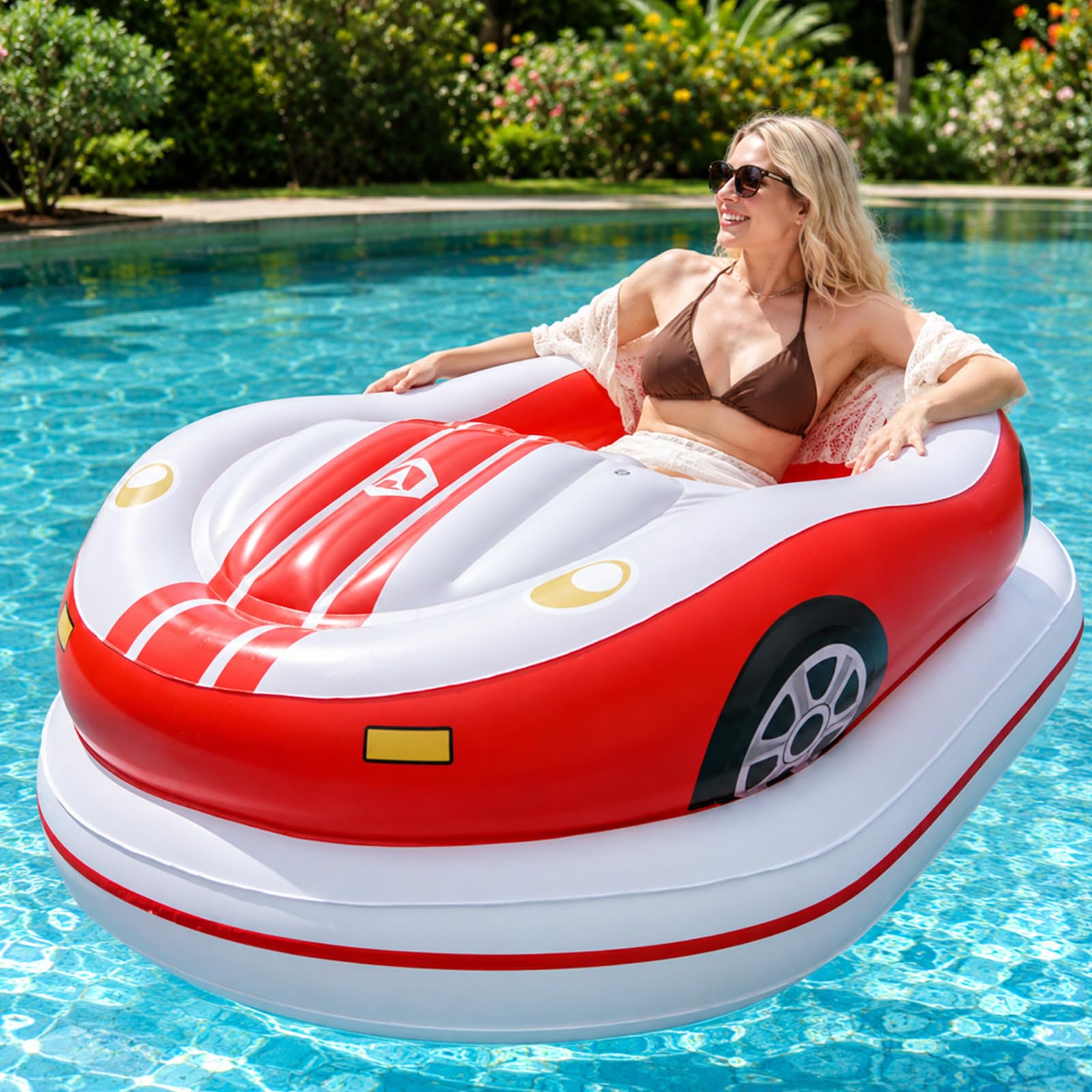 Lilishangmao Red Electric Water Float For Adults, Motorized Pool Float With 46W Omnidirectional Thruster, 360° Joystick Control, 2 Rechargeable Batteries For Pools, Resorts And Calm Lakes
